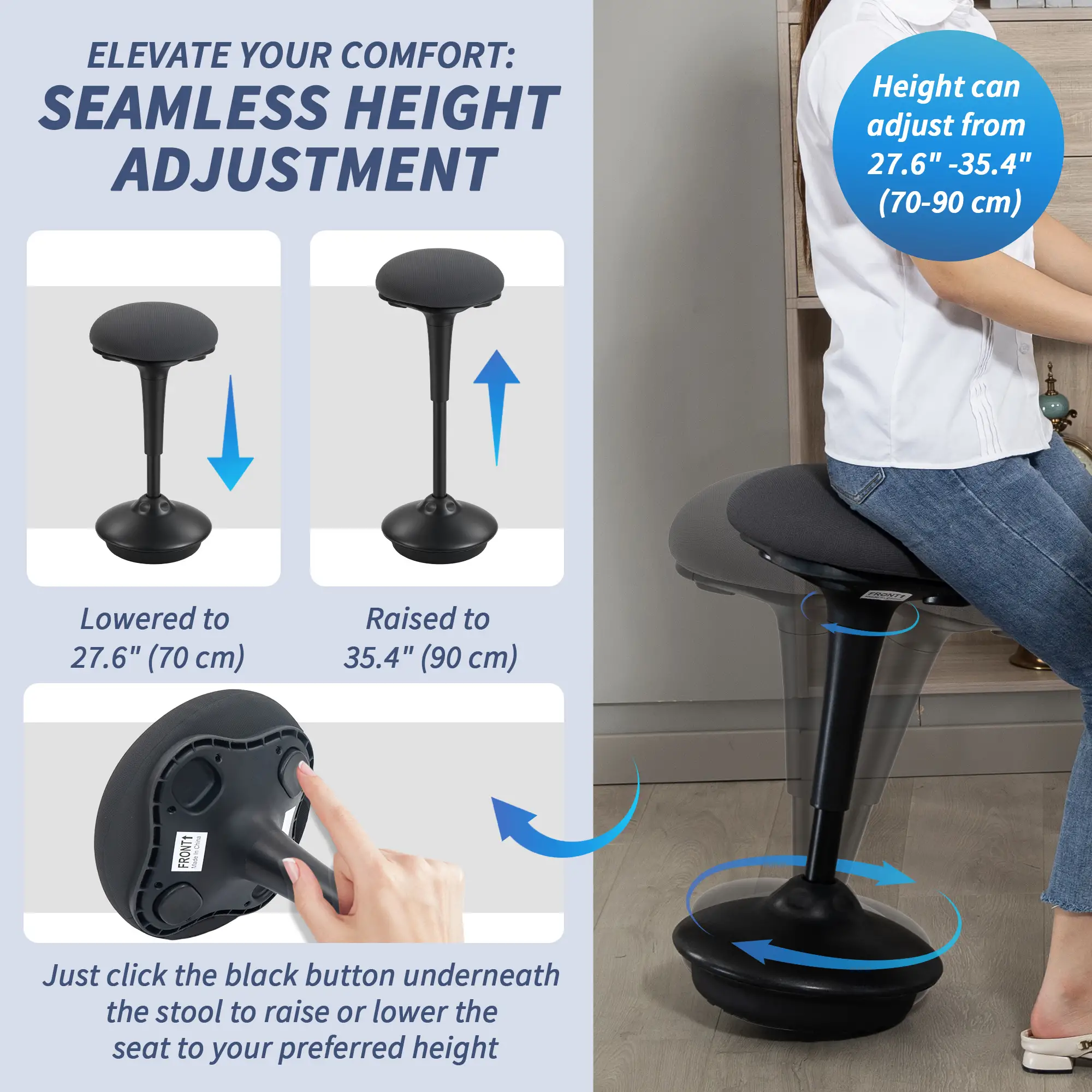 Swivel Standing Desk Chair, Backless Wobble Stool, Adjustable Ergonomic Stool - Image 4