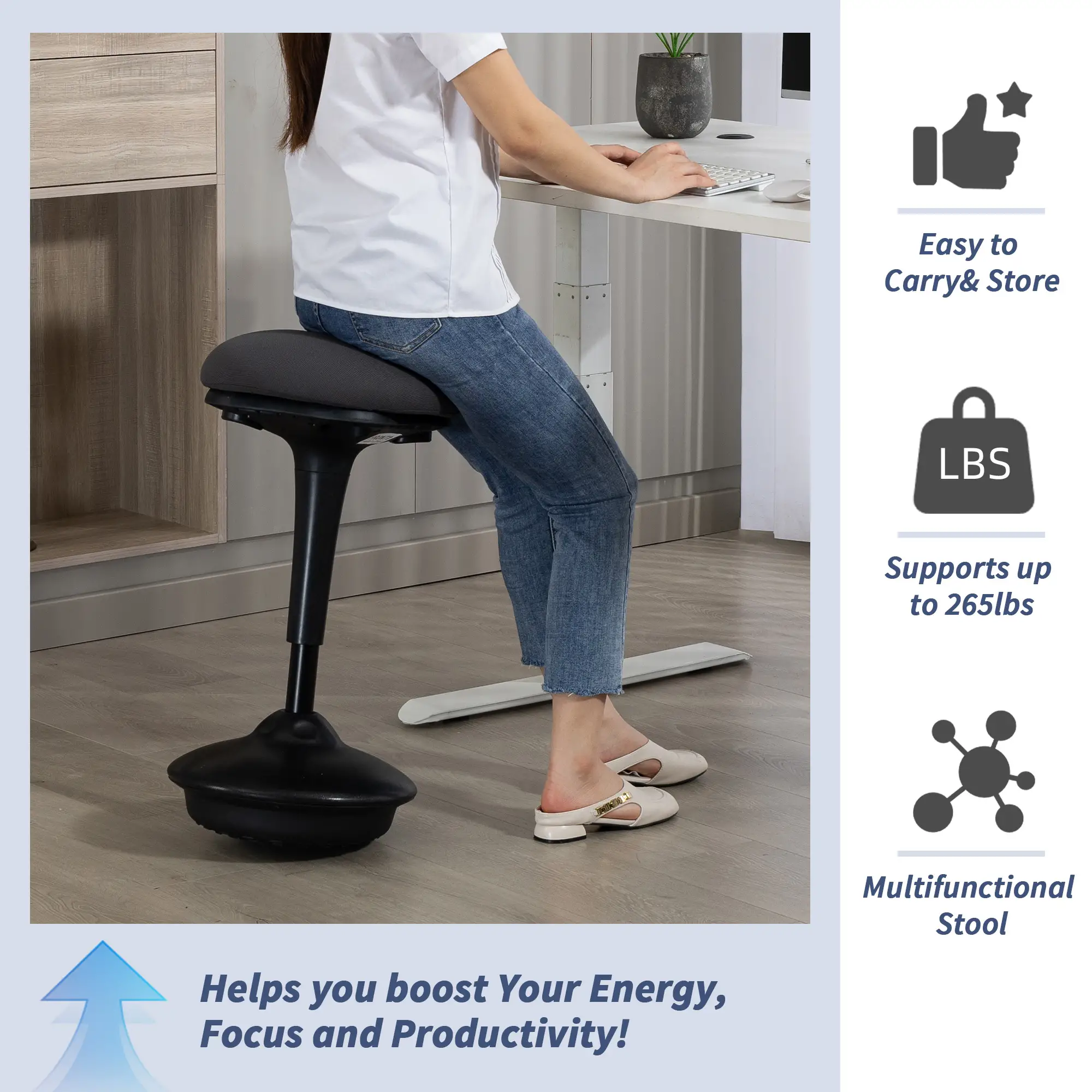 Swivel Standing Desk Chair, Backless Wobble Stool, Adjustable Ergonomic Stool - Image 5