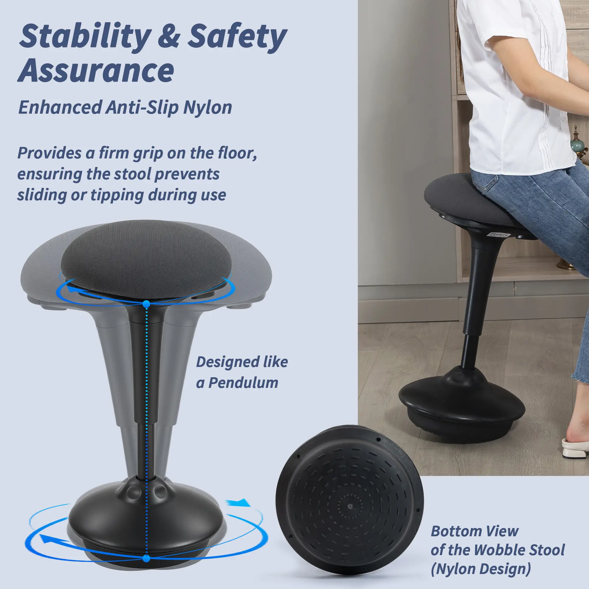 Swivel Standing Desk Chair, Backless Wobble Stool, Adjustable Ergonomic Stool - Image 7