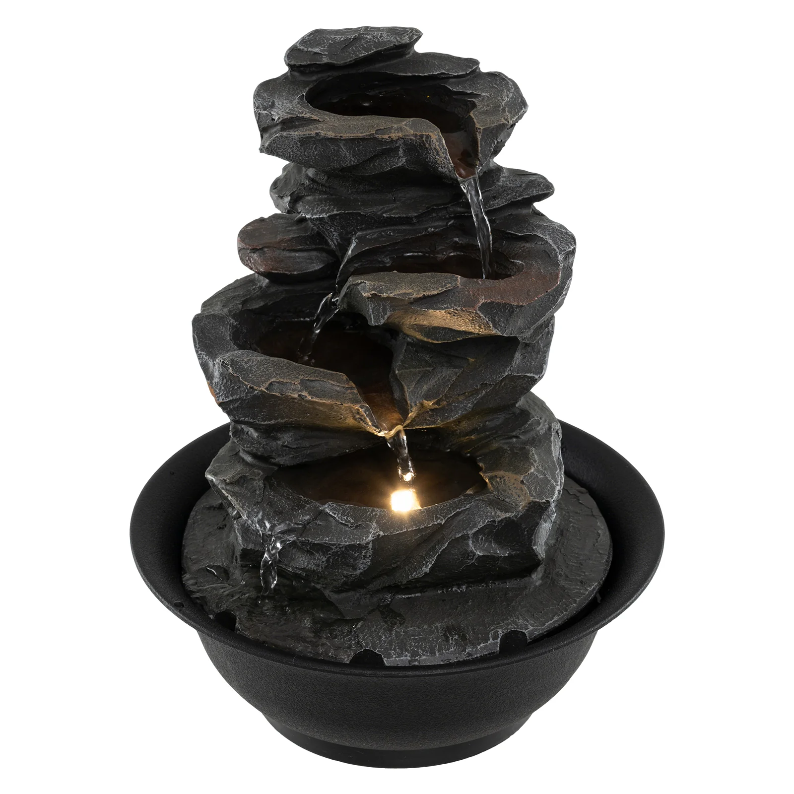 Tabletop Water Fountain With LED Light, Desktop Cascading Water Feature, Black