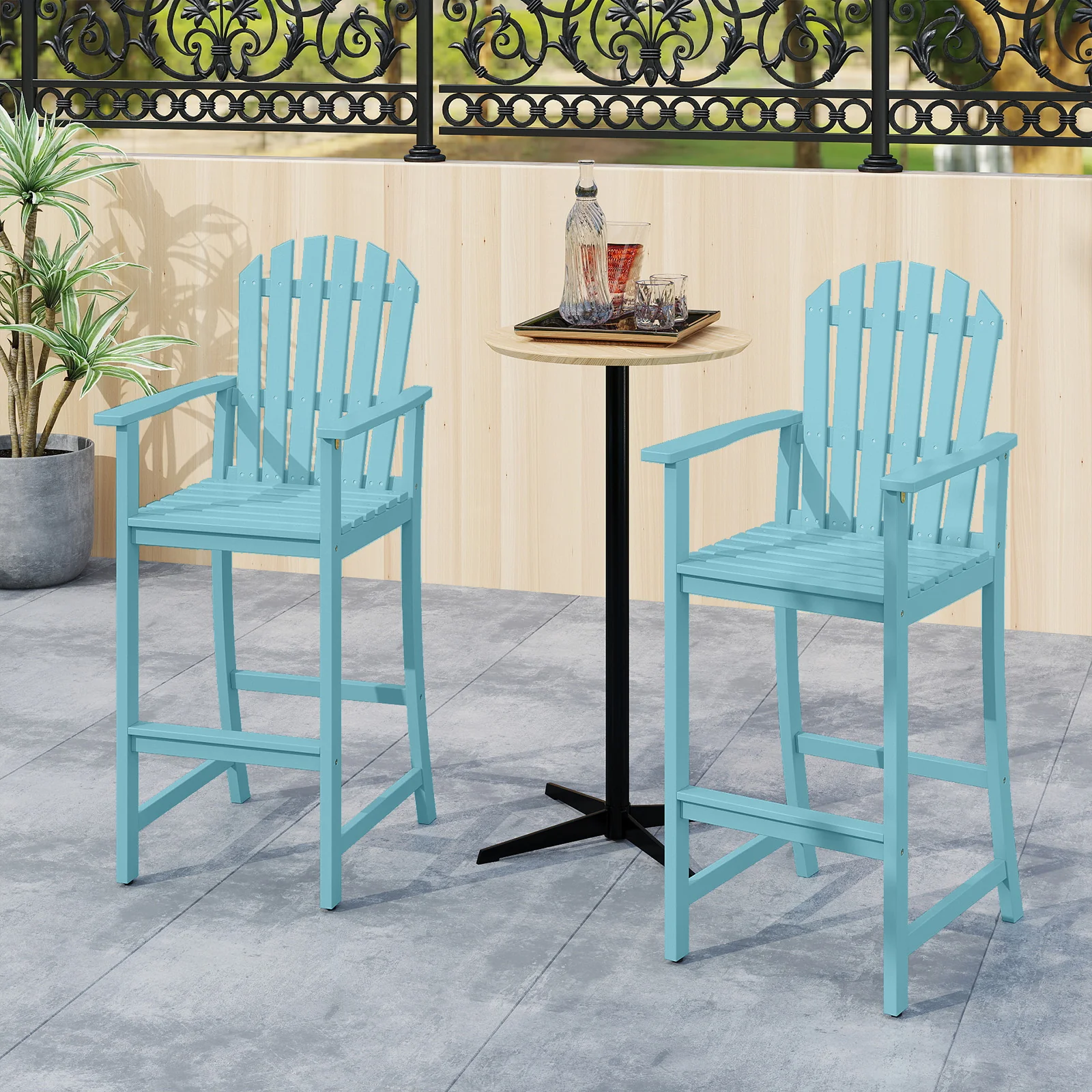 Tall Adirondack Chair With Armrests And Footrest, Turquoise - Image 3