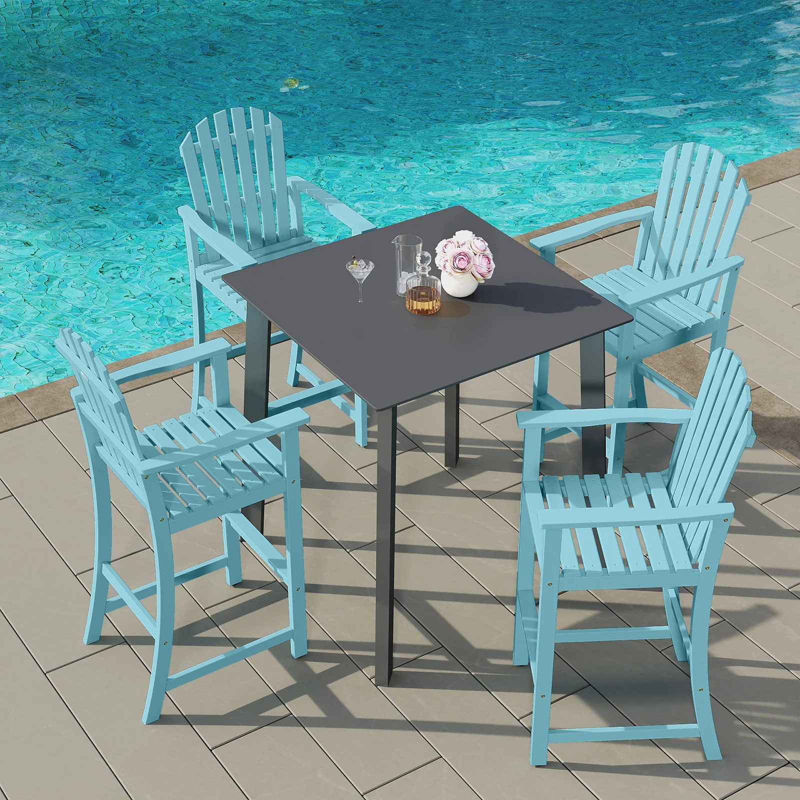 Tall Adirondack Chair With Armrests And Footrest, Turquoise - Image 5