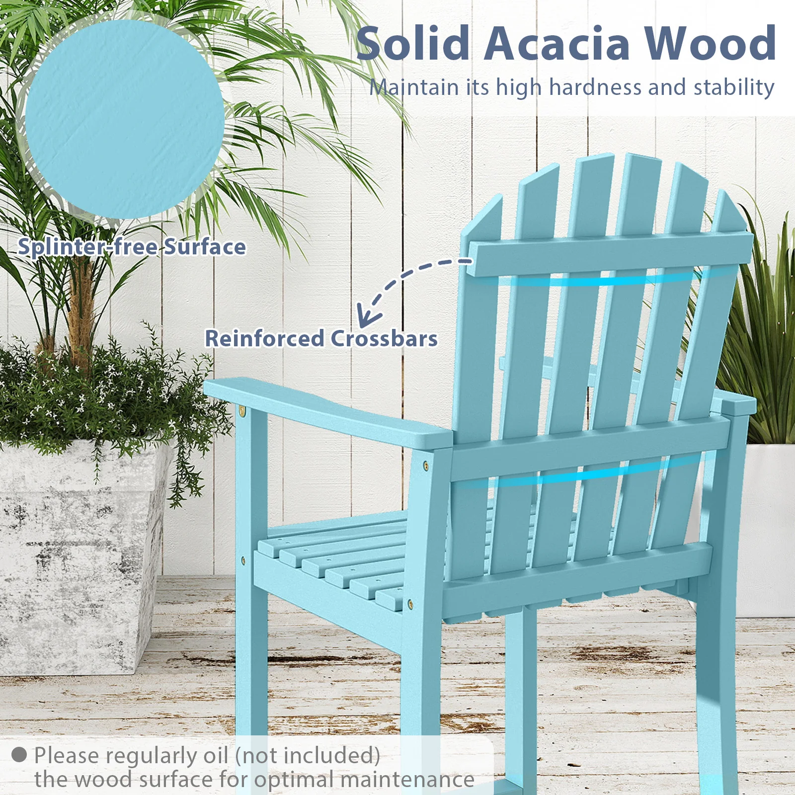 Tall Adirondack Chair With Armrests And Footrest, Turquoise - Image 6