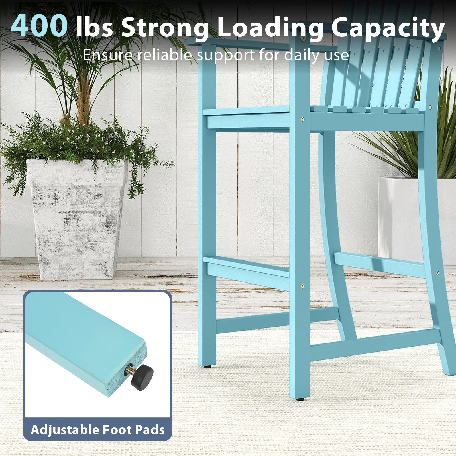 Tall Adirondack Chair With Armrests And Footrest, Turquoise - Image 7
