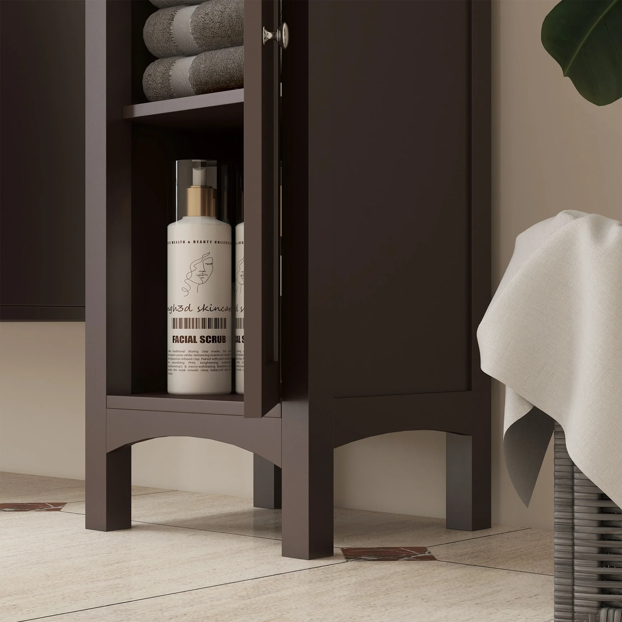 Tall Bathroom Cabinet, Freestanding Storage, Adjustable Shelves, 15" x 13" x 63", Dark Brown - Image 10