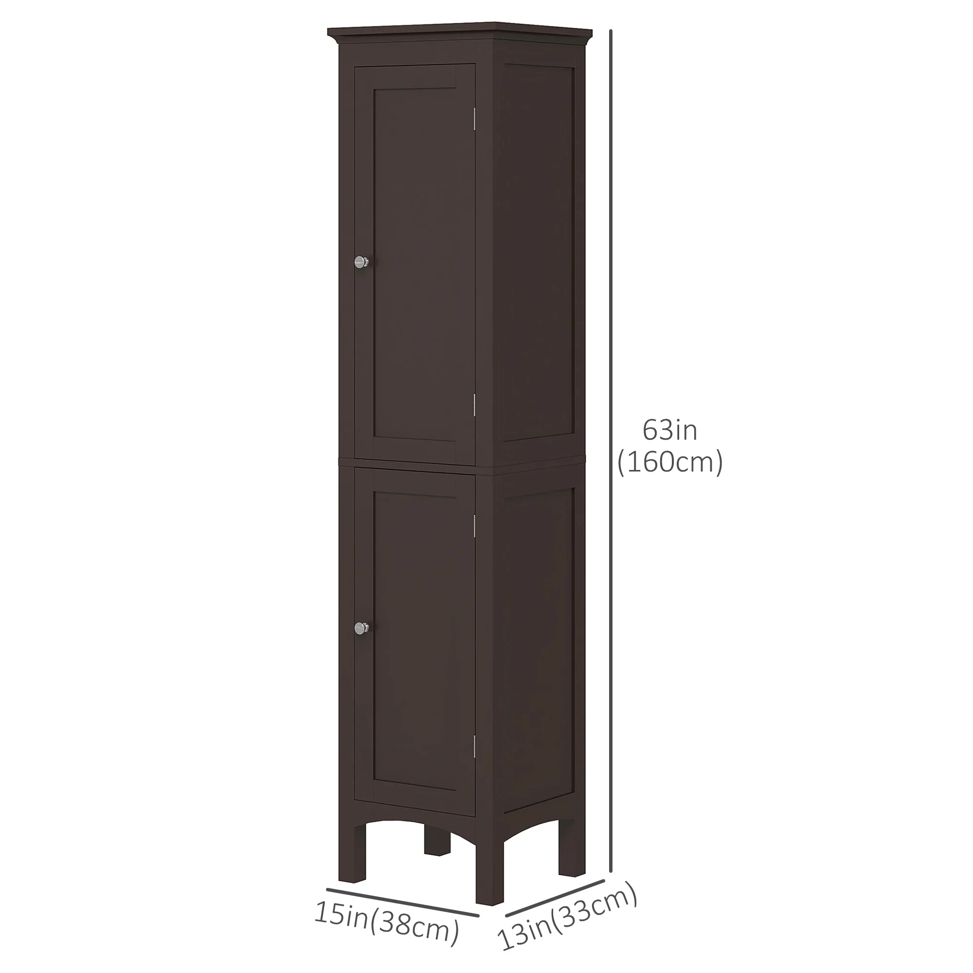 Tall Bathroom Cabinet, Freestanding Storage, Adjustable Shelves, 15" x 13" x 63", Dark Brown - Image 3