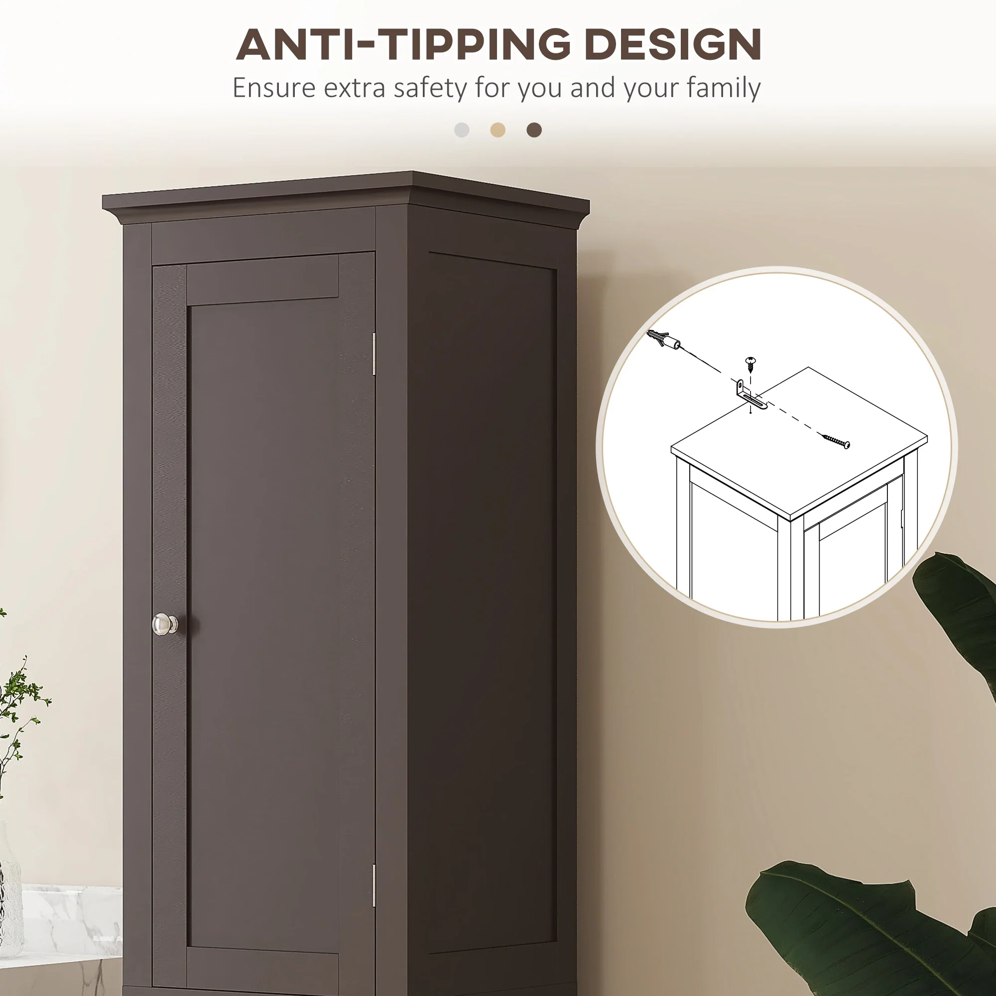 Tall Bathroom Cabinet, Freestanding Storage, Adjustable Shelves, 15" x 13" x 63", Dark Brown - Image 6
