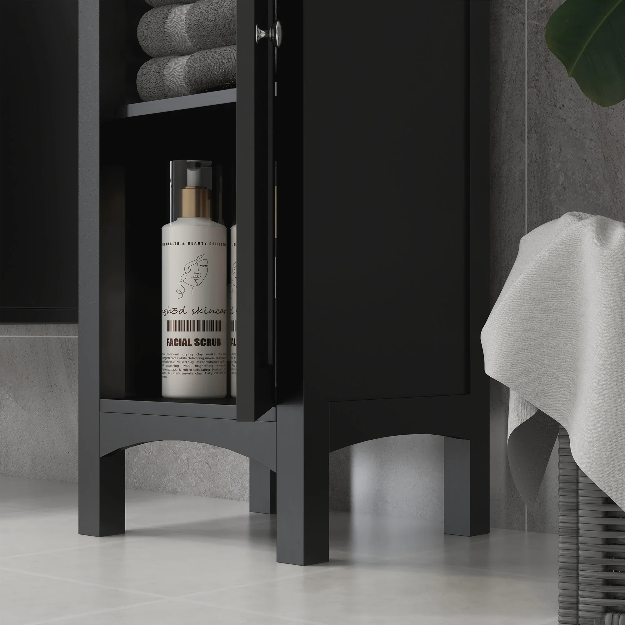Tall Bathroom Cabinet, Freestanding Storage Organizer, 15" x 13" x 63", Black - Image 10