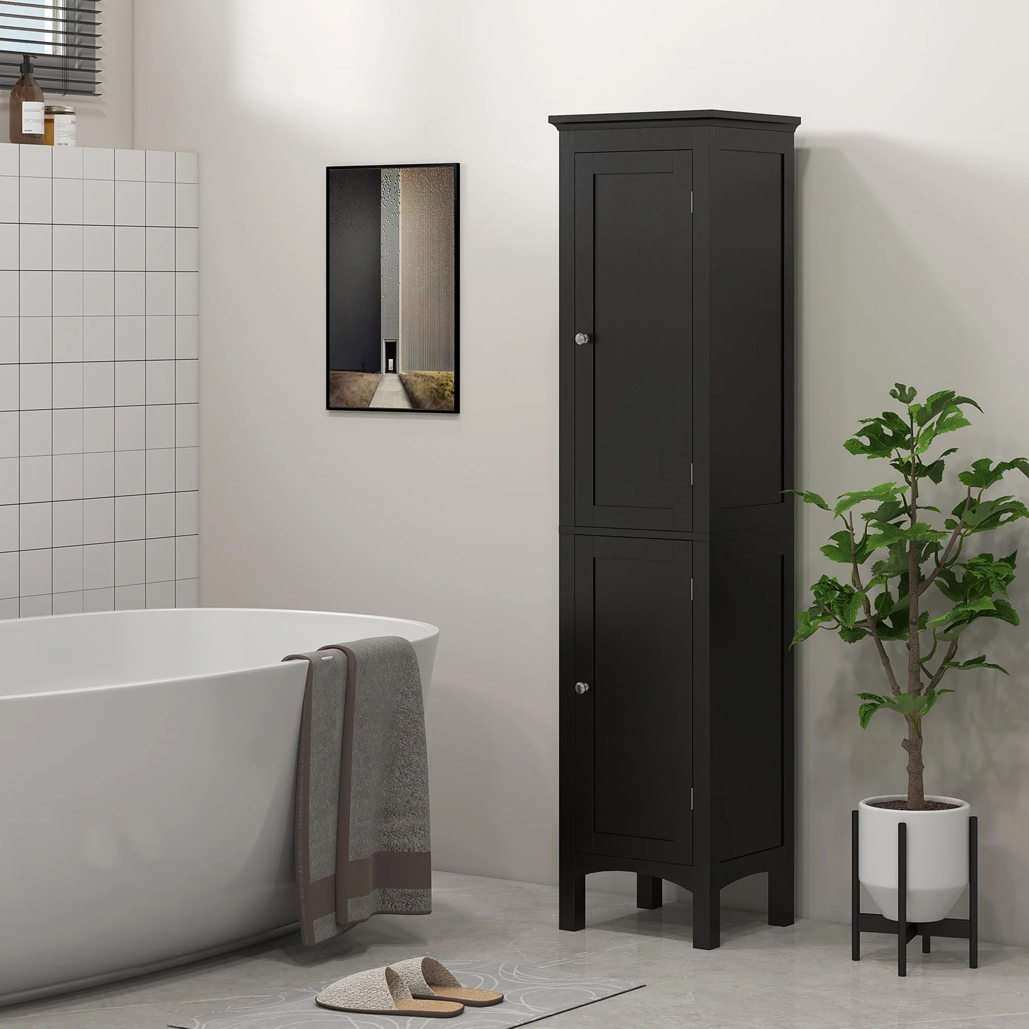 Tall Bathroom Cabinet, Freestanding Storage Organizer, 15" x 13" x 63", Black - Image 2