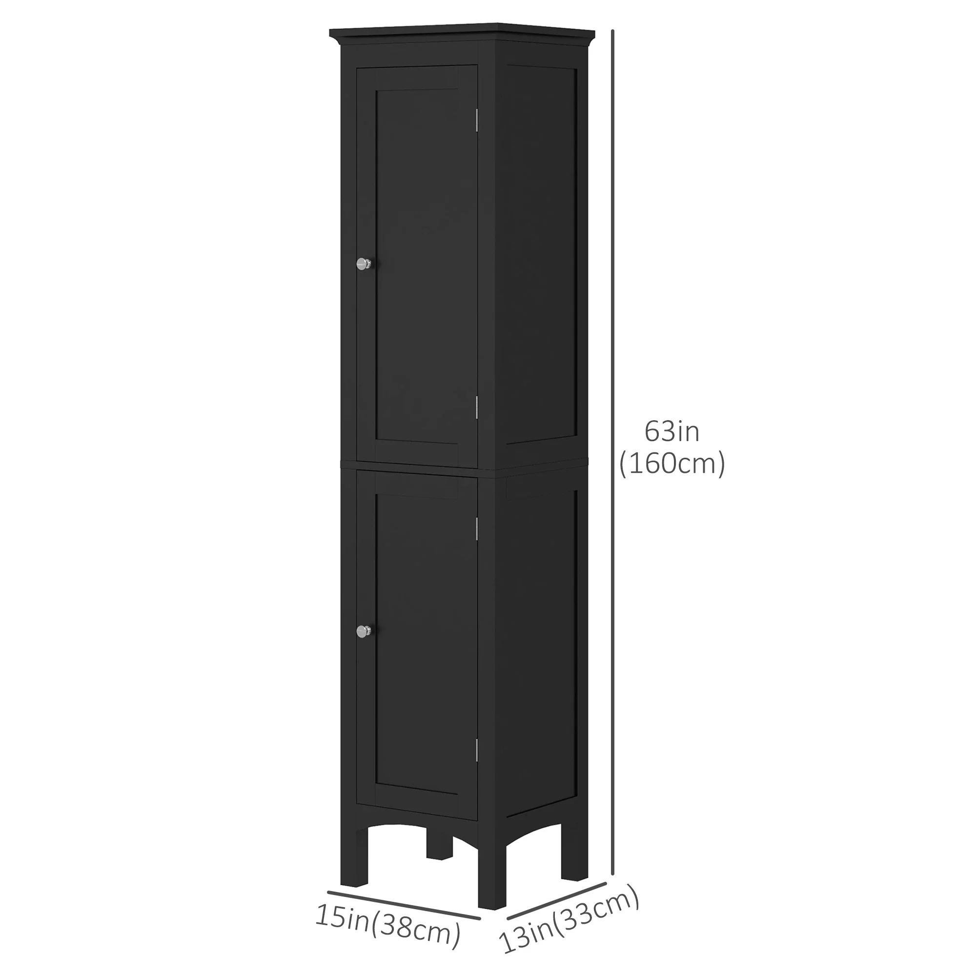 Tall Bathroom Cabinet, Freestanding Storage Organizer, 15" x 13" x 63", Black - Image 3