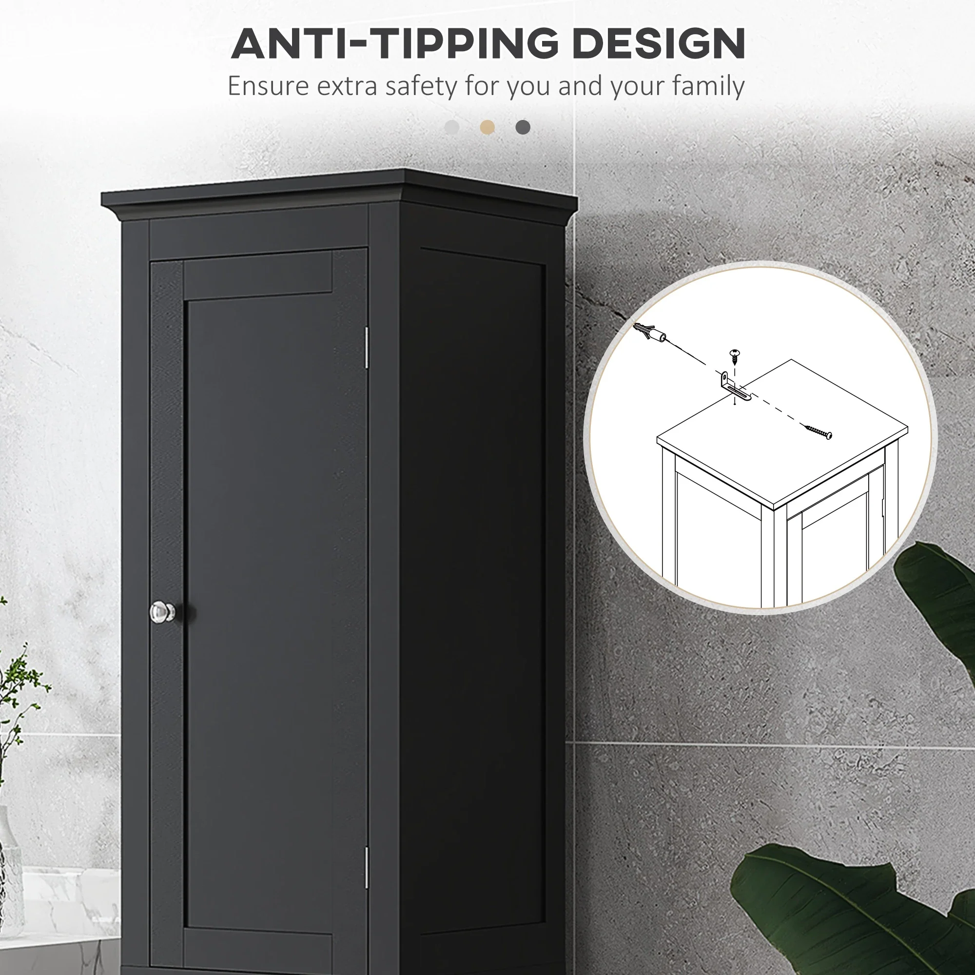 Tall Bathroom Cabinet, Freestanding Storage Organizer, 15" x 13" x 63", Black - Image 6