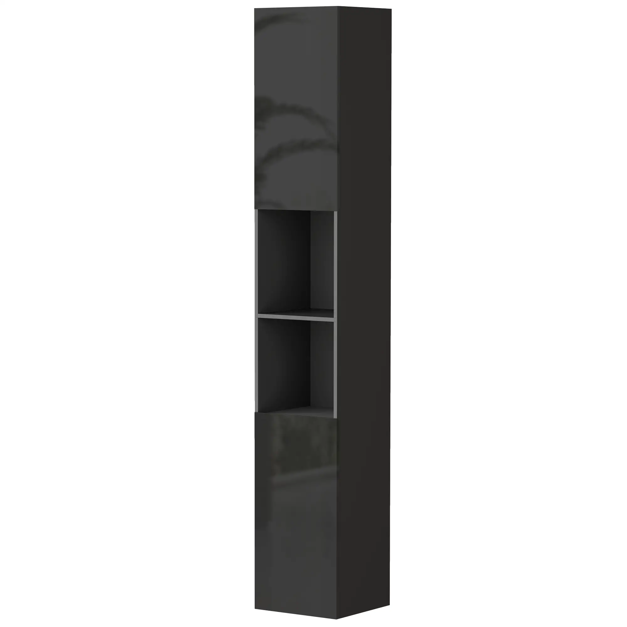 Tall Bathroom Cabinet, High Gloss Storage, Adjustable Shelves, 11.8" x 11.8" x 71.5", Black