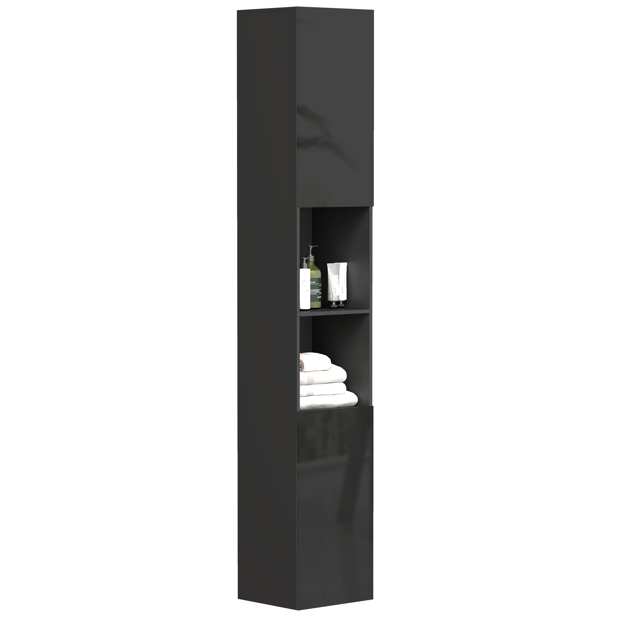 Tall Bathroom Cabinet, High Gloss Storage, Adjustable Shelves, 11.8" x 11.8" x 71.5", Black - Image 11