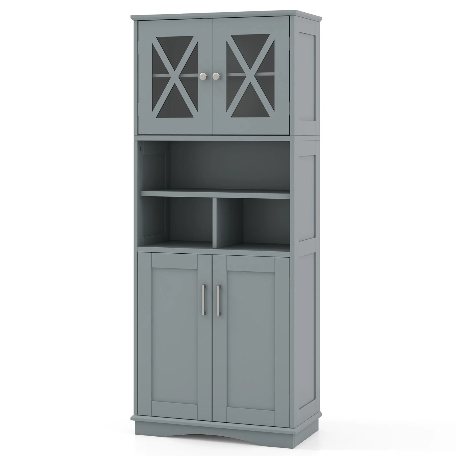 Tall Bathroom Cabinet, Large Floor Storage, Acrylic Doors, 3 Cubes, Gray - Image 5