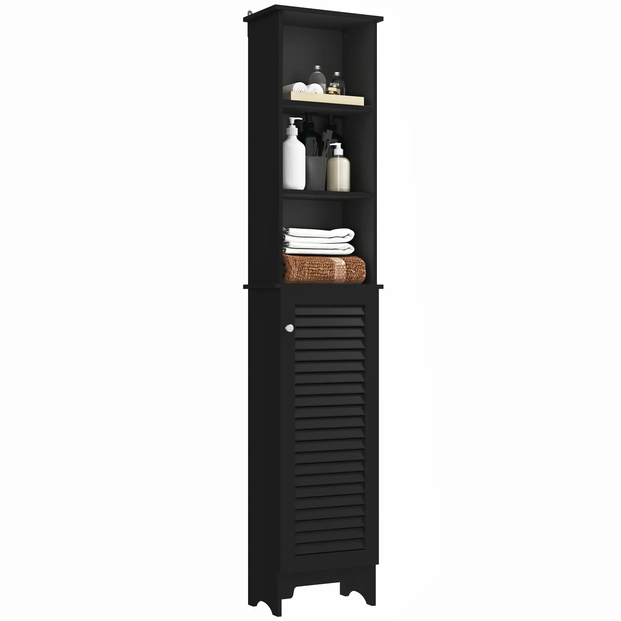Tall Bathroom Storage Cabinet, 3-Tier Adjustable Shelf, Black - Image 11