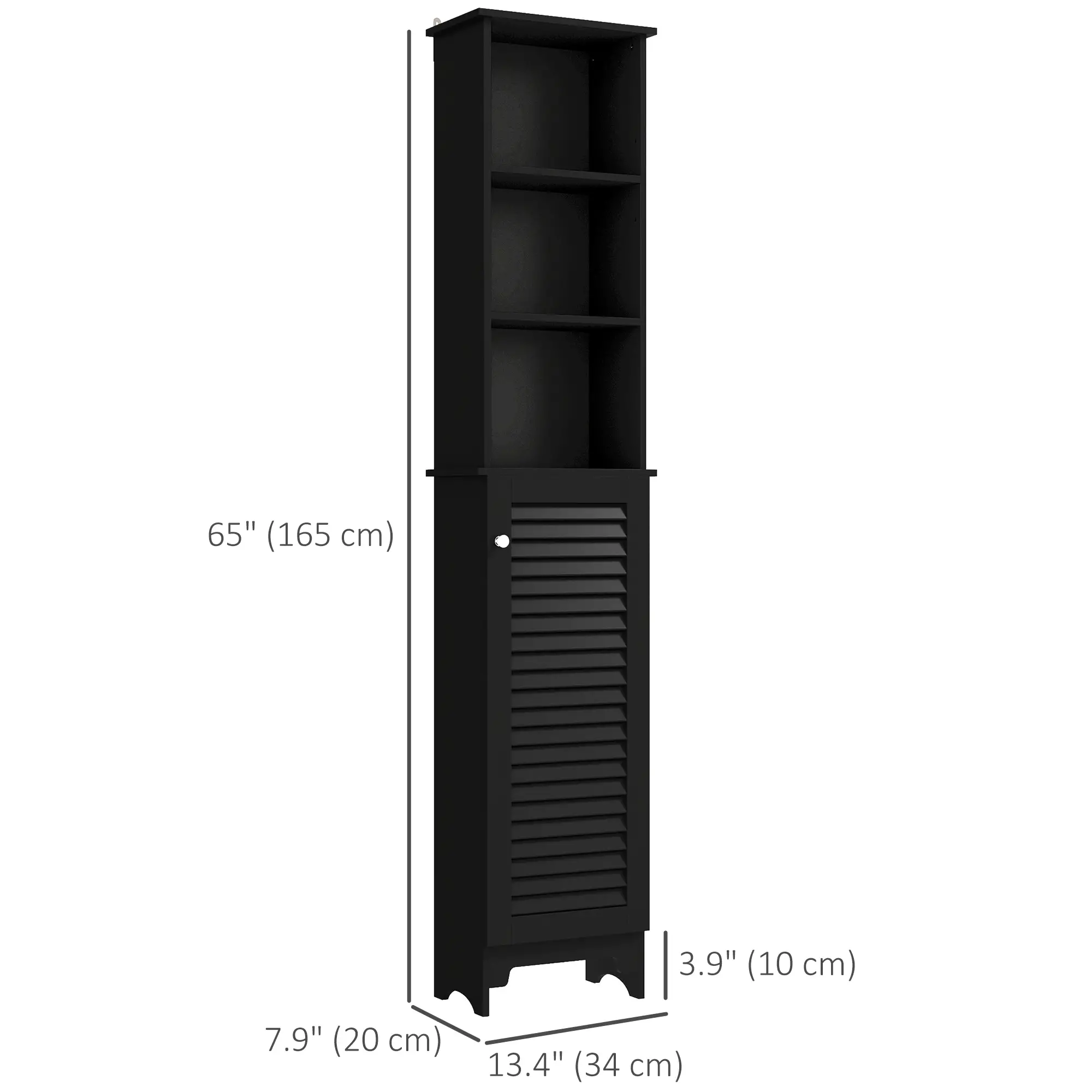Tall Bathroom Storage Cabinet, 3-Tier Adjustable Shelf, Black - Image 3