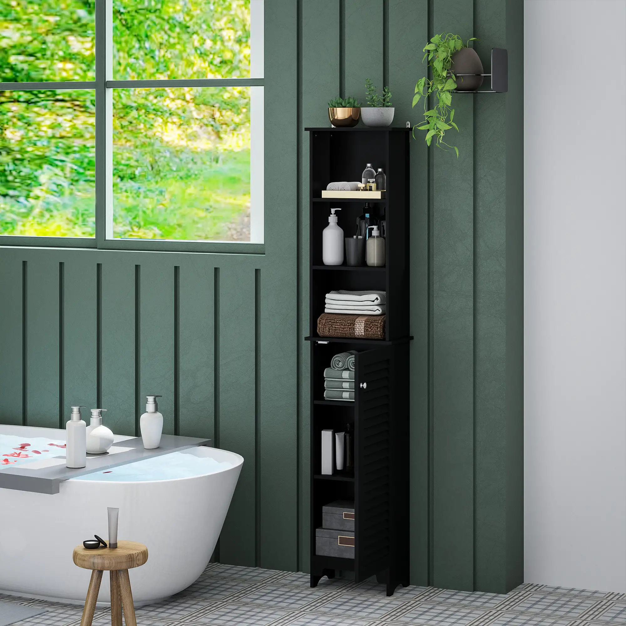 Tall Bathroom Storage Cabinet, 3-Tier Adjustable Shelf, Black - Image 9