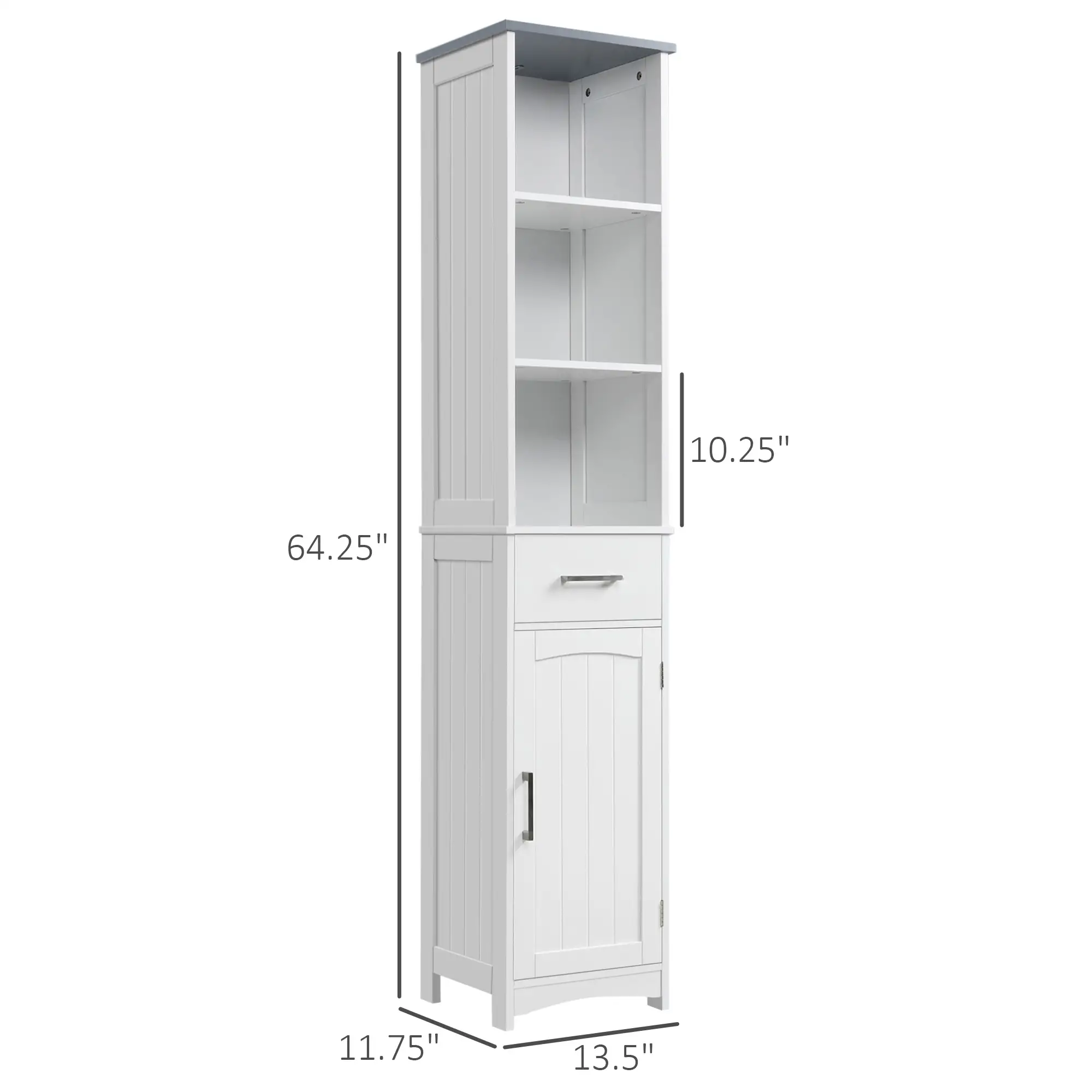 Tall Bathroom Storage Cabinet, 3 Tier Shelf with Drawer, White - Image 3