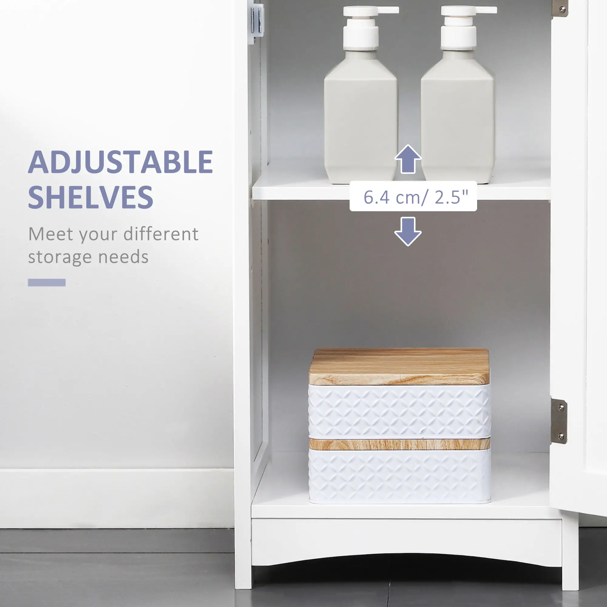 Tall Bathroom Storage Cabinet, 3 Tier Shelf with Drawer, White - Image 5