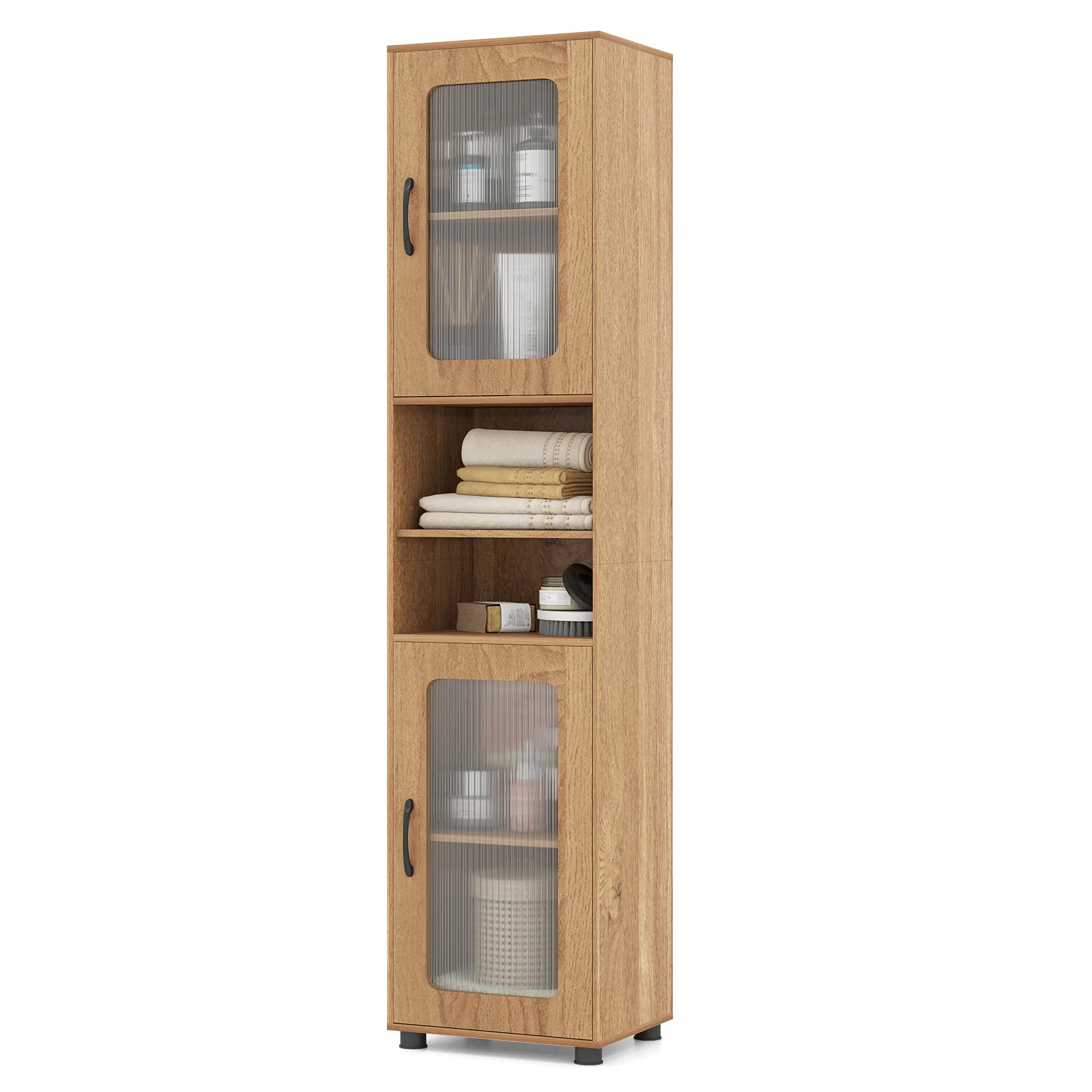 Tall Bathroom Storage Cabinet 67 In, Freestanding Organizer, Natural - Image 7