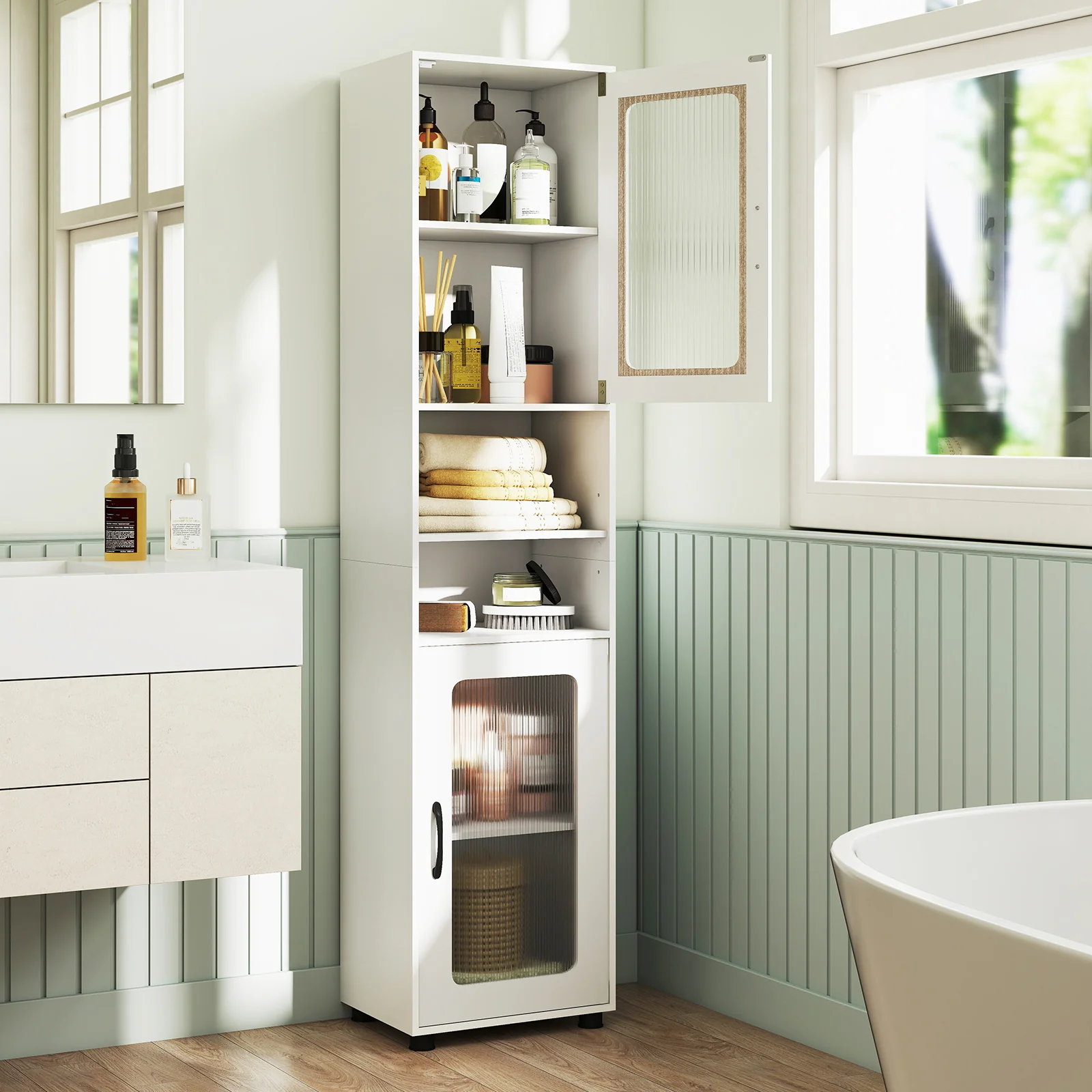 Tall Bathroom Storage Cabinet, 67 Inches, White - Image 2