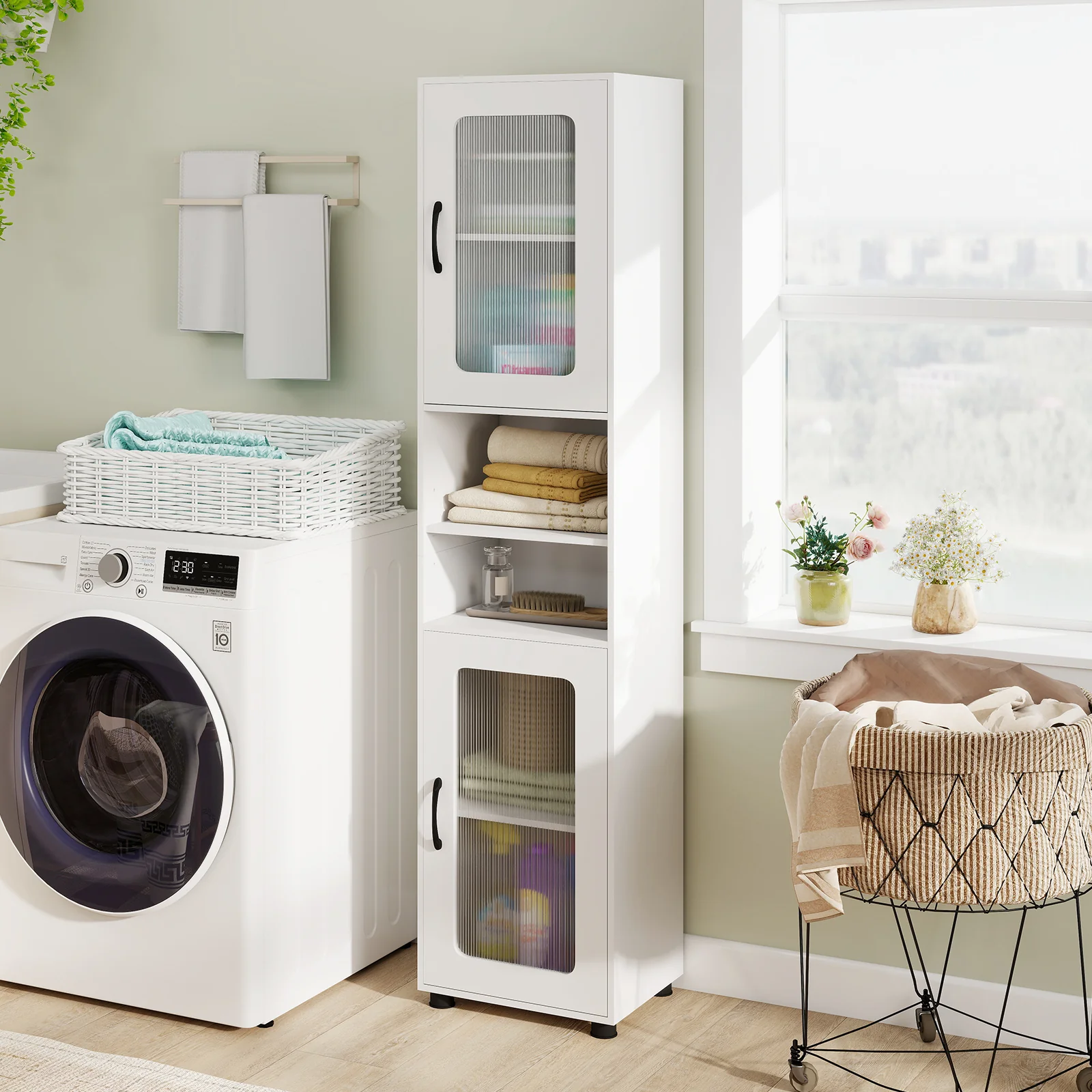 Tall Bathroom Storage Cabinet, 67 Inches, White - Image 3