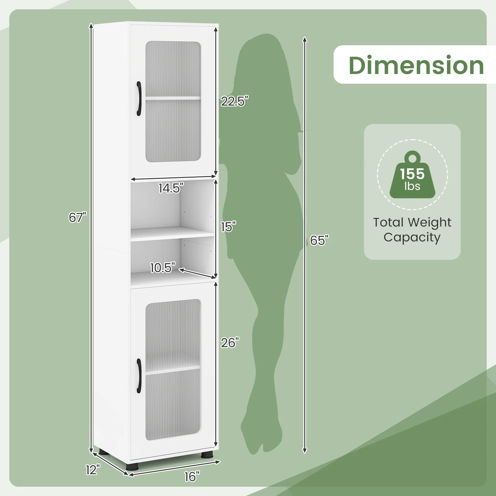 Tall Bathroom Storage Cabinet, 67 Inches, White - Image 5
