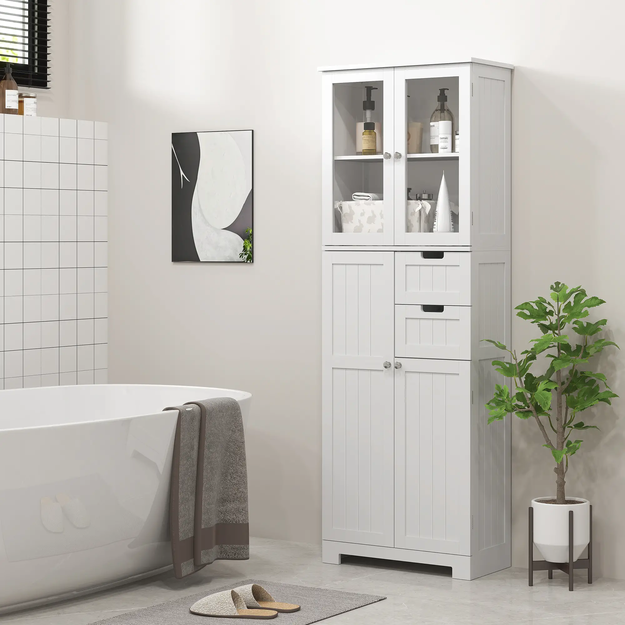 Tall Bathroom Storage Cabinet, Adjustable Shelves, White - Image 2
