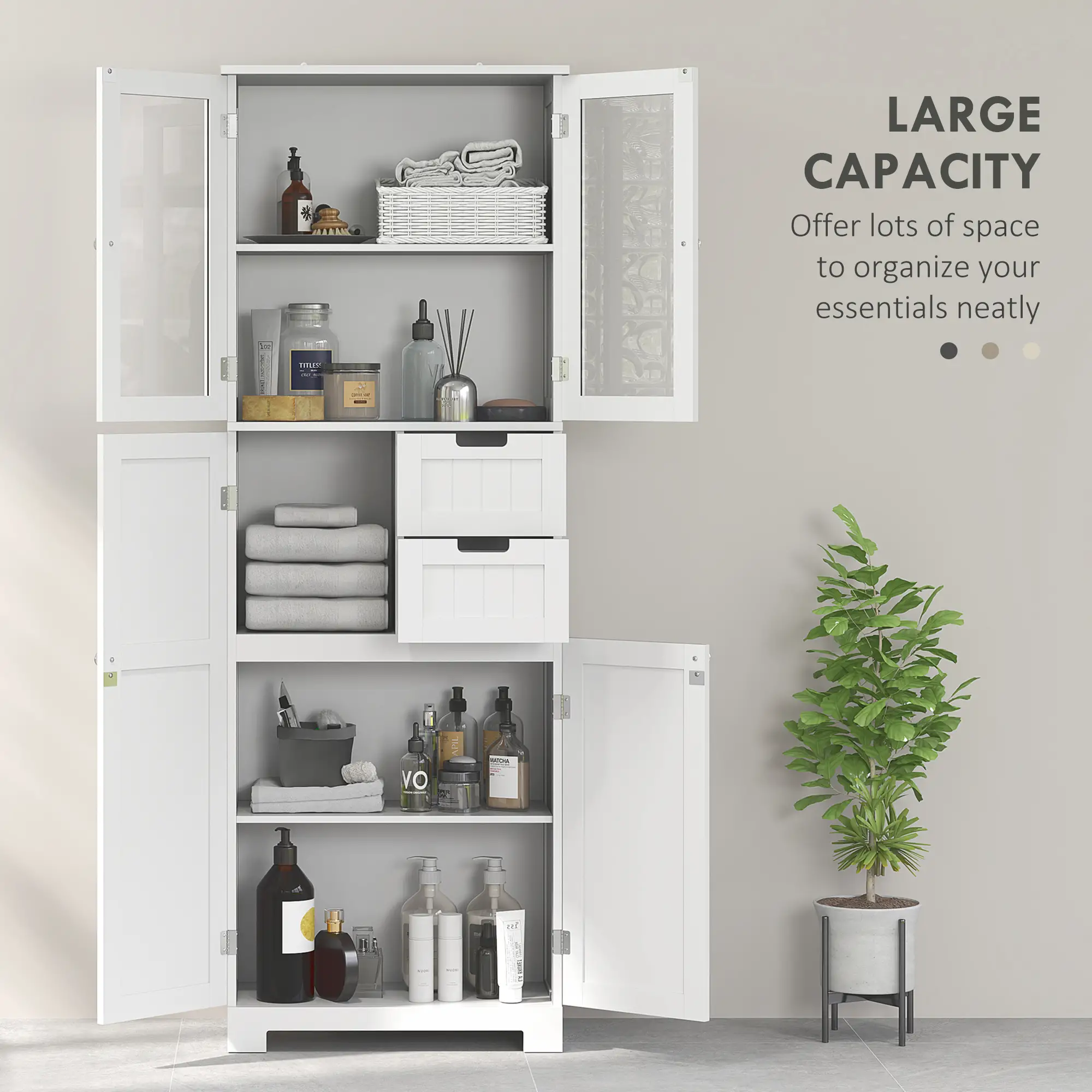 Tall Bathroom Storage Cabinet, Adjustable Shelves, White - Image 4