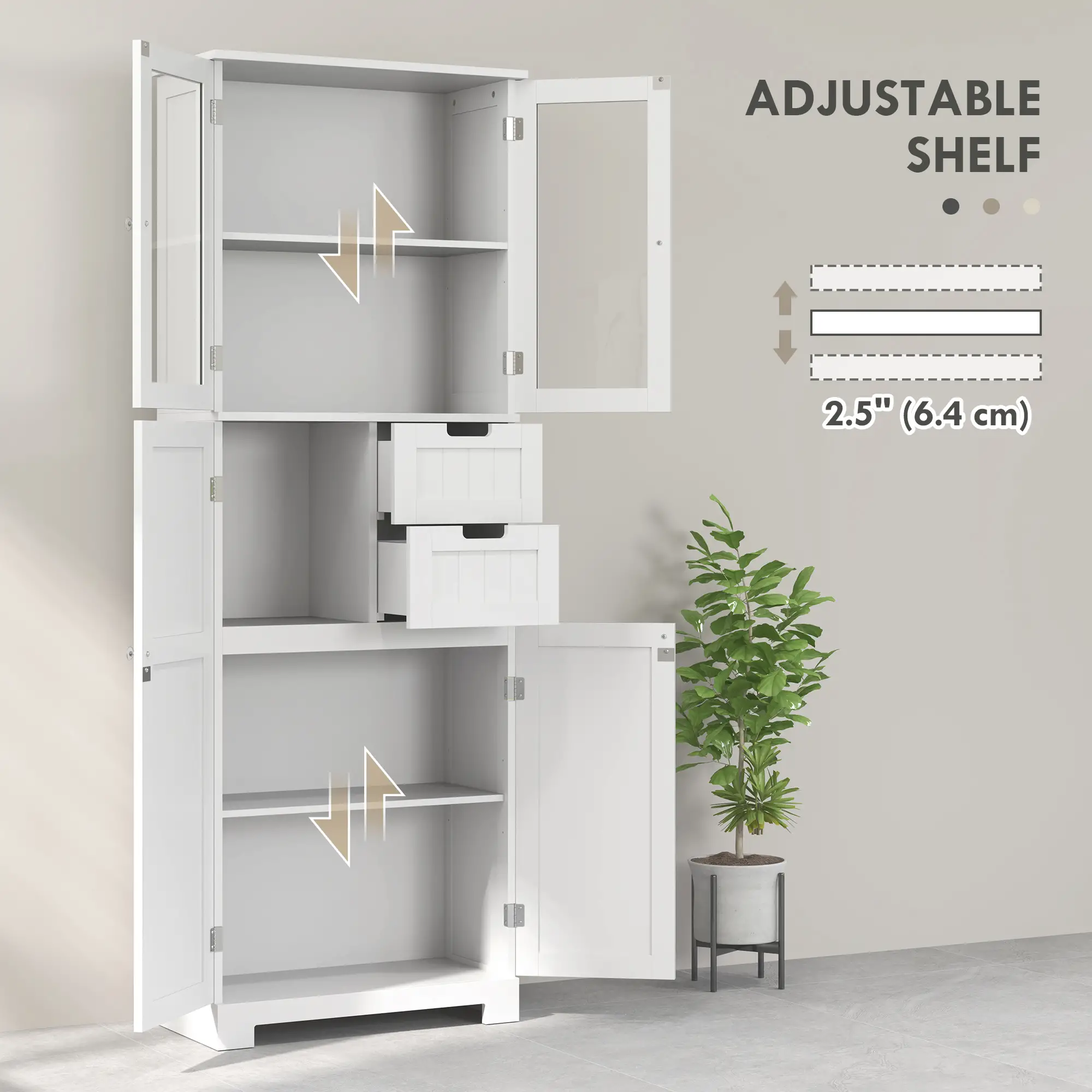 Tall Bathroom Storage Cabinet, Adjustable Shelves, White - Image 5