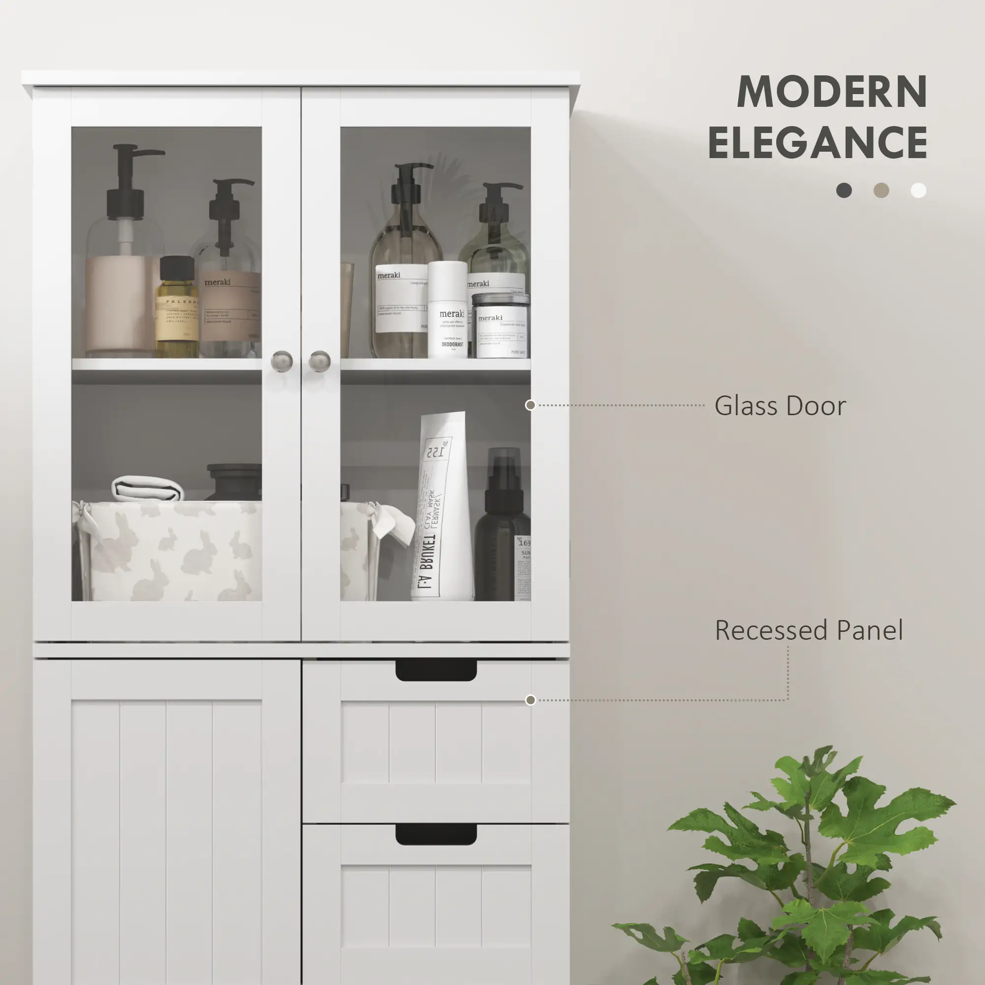 Tall Bathroom Storage Cabinet, Adjustable Shelves, White - Image 6