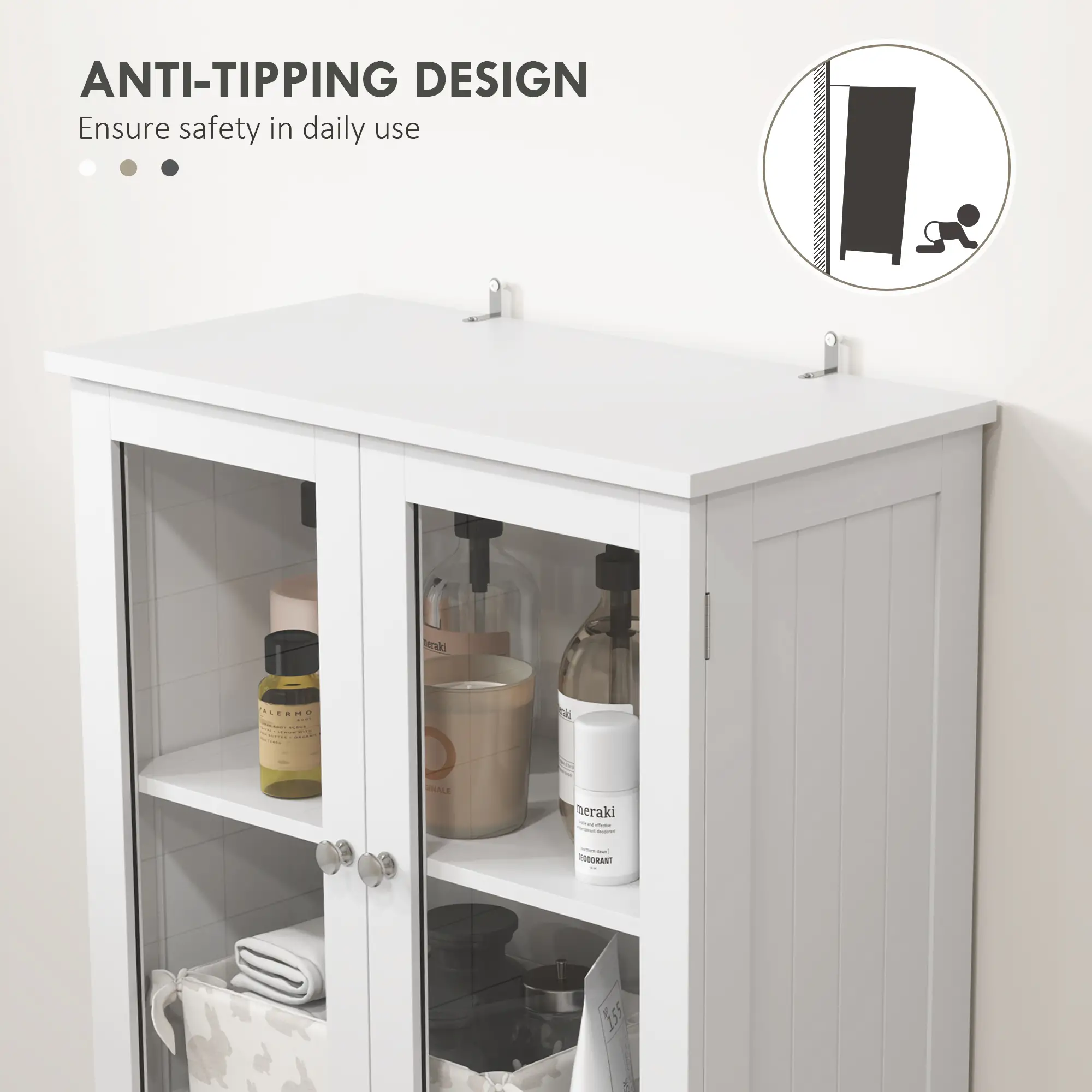 Tall Bathroom Storage Cabinet, Adjustable Shelves, White - Image 7