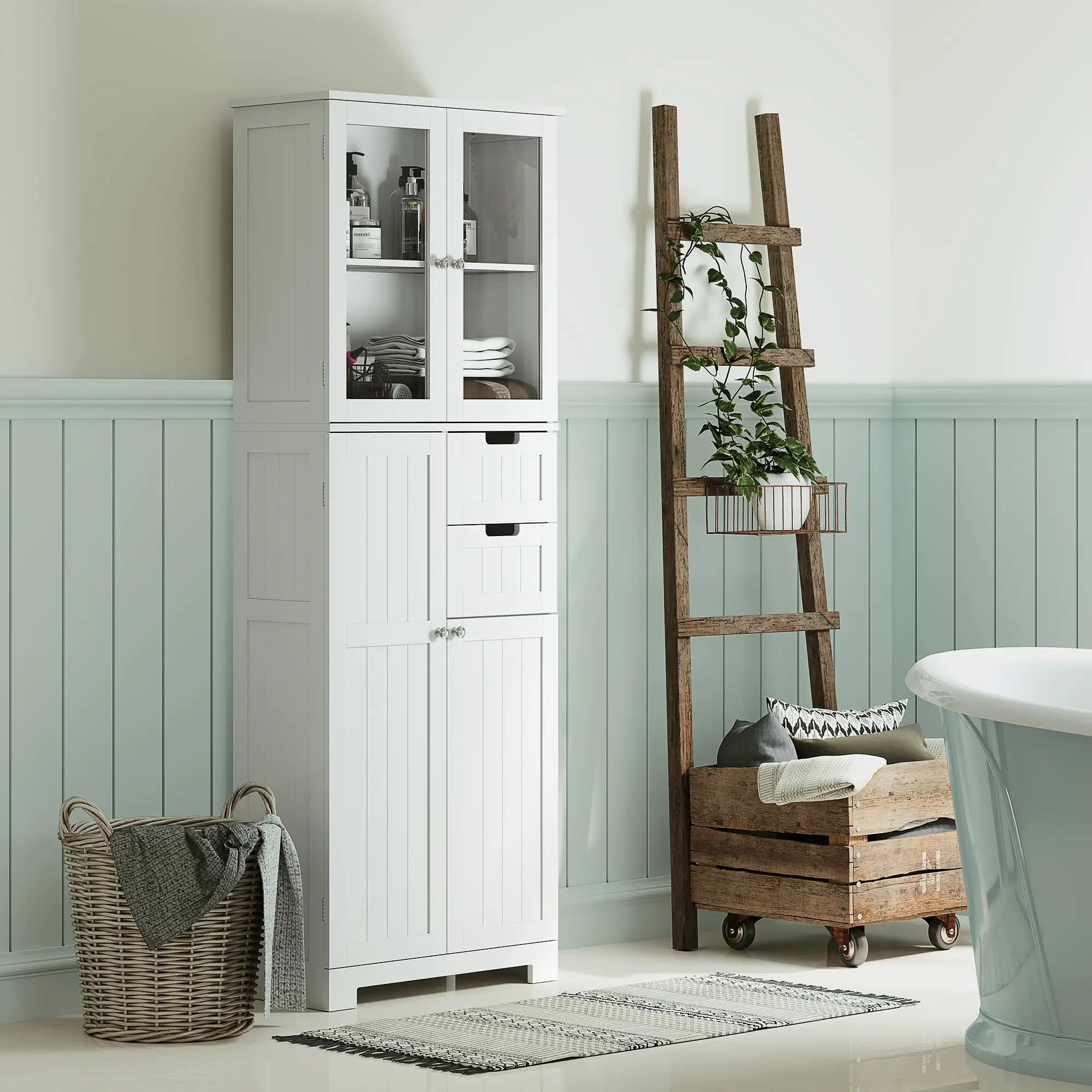 Tall Bathroom Storage Cabinet, Adjustable Shelves, White - Image 8