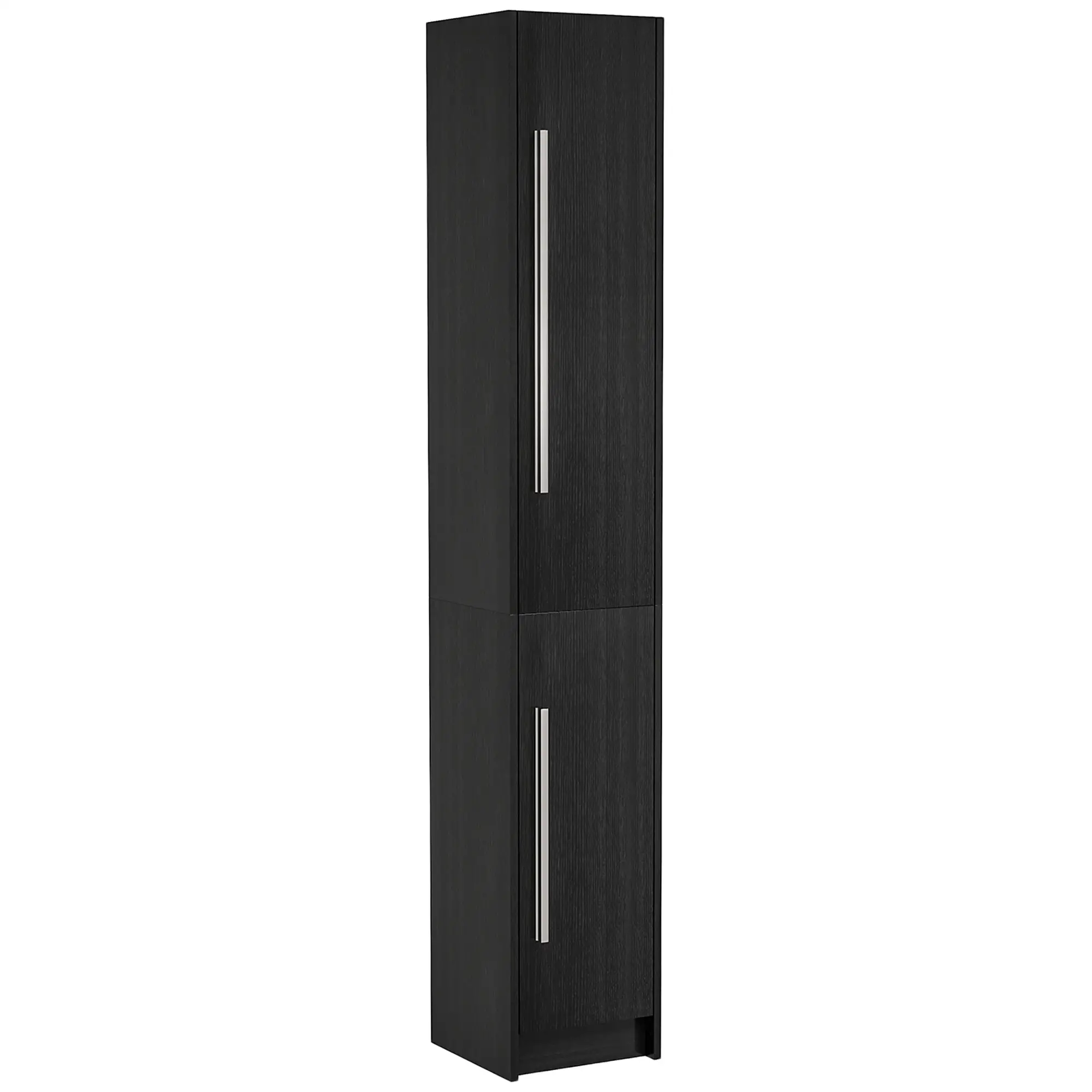 Tall Bathroom Storage Cabinet, Adjustable Shelves, Wood Grain, Black - Image 11