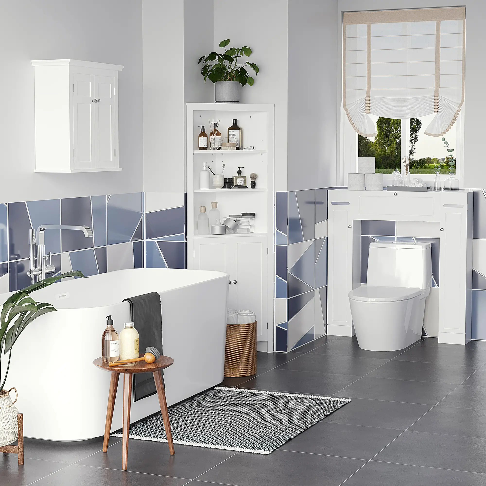 Tall Bathroom Storage Cabinet, Corner Cabinet with Doors, White - Image 2