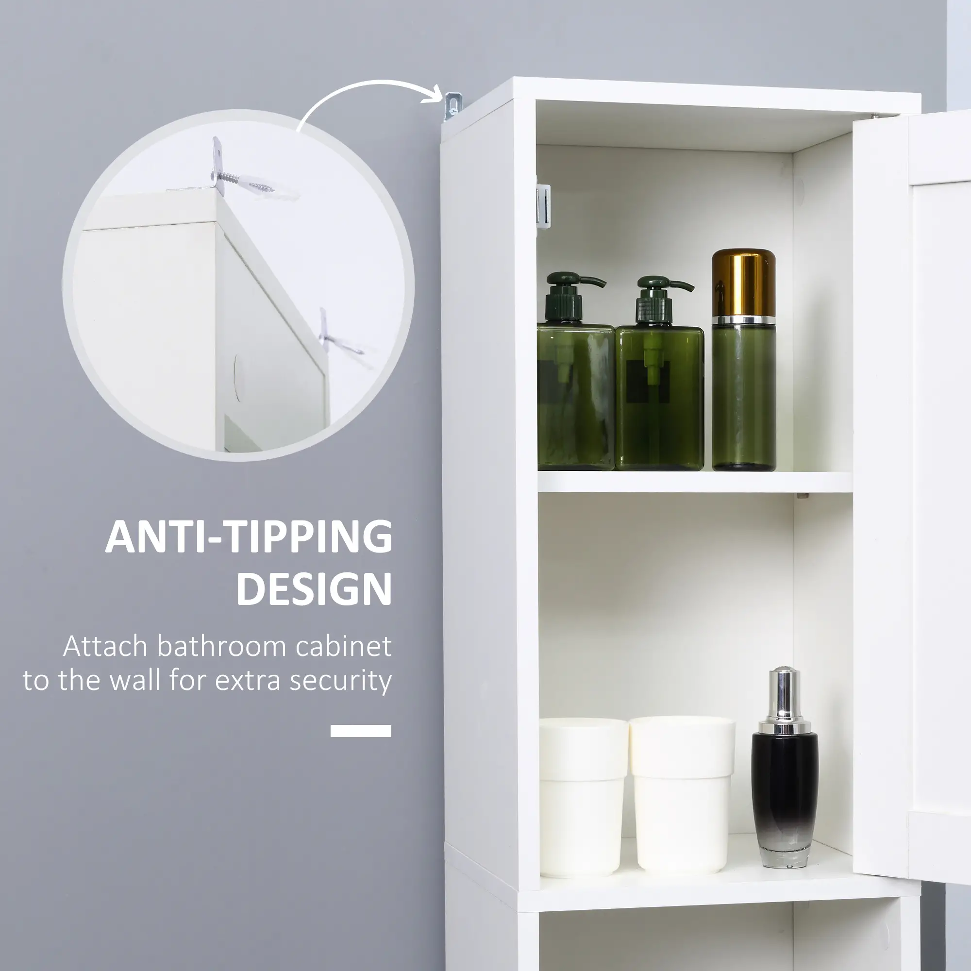 Tall Bathroom Storage Cabinet with Mirror, Adjustable Shelves, White - Image 6