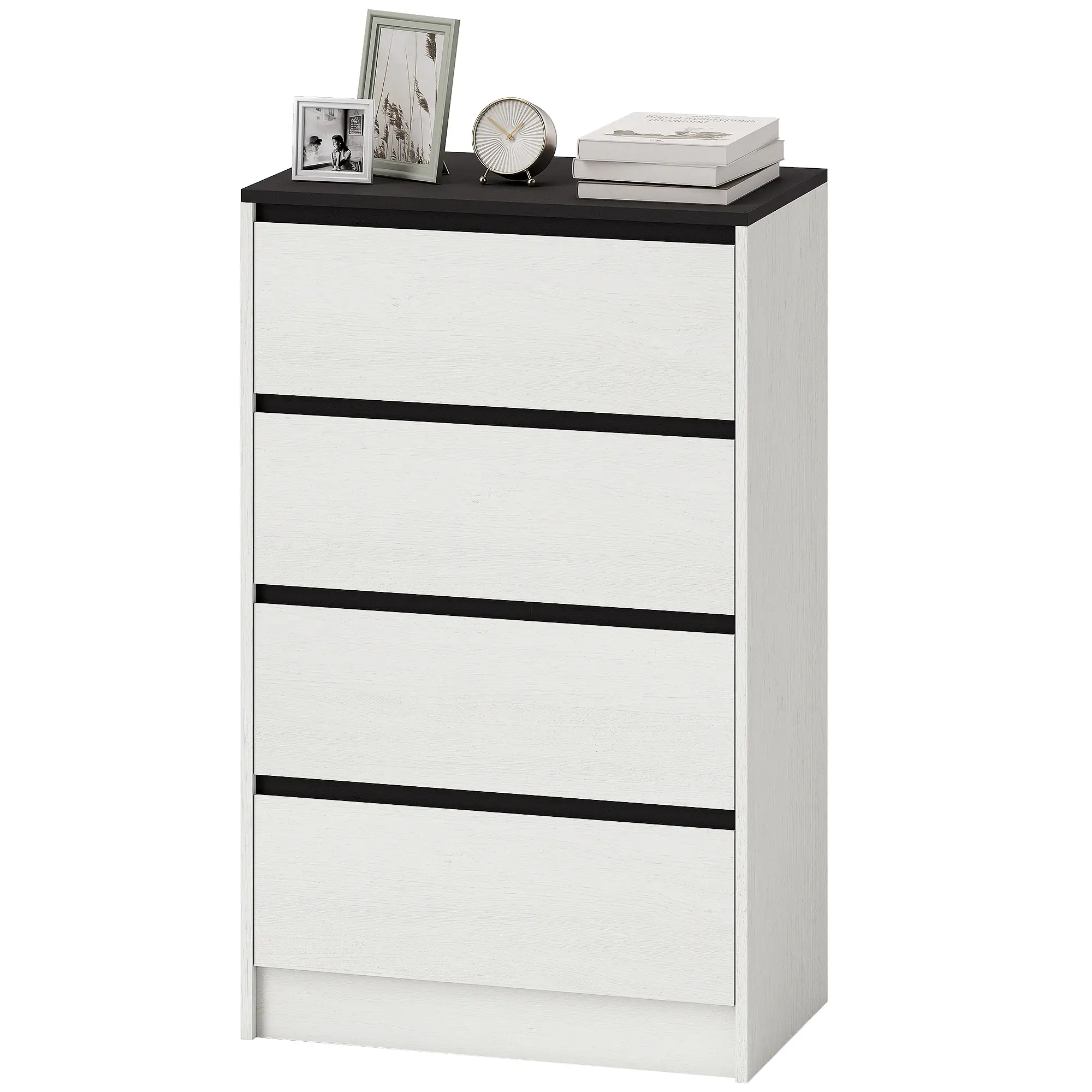 Tall Chest of Drawers, 4 Drawer Dresser, White Wood Effect, White