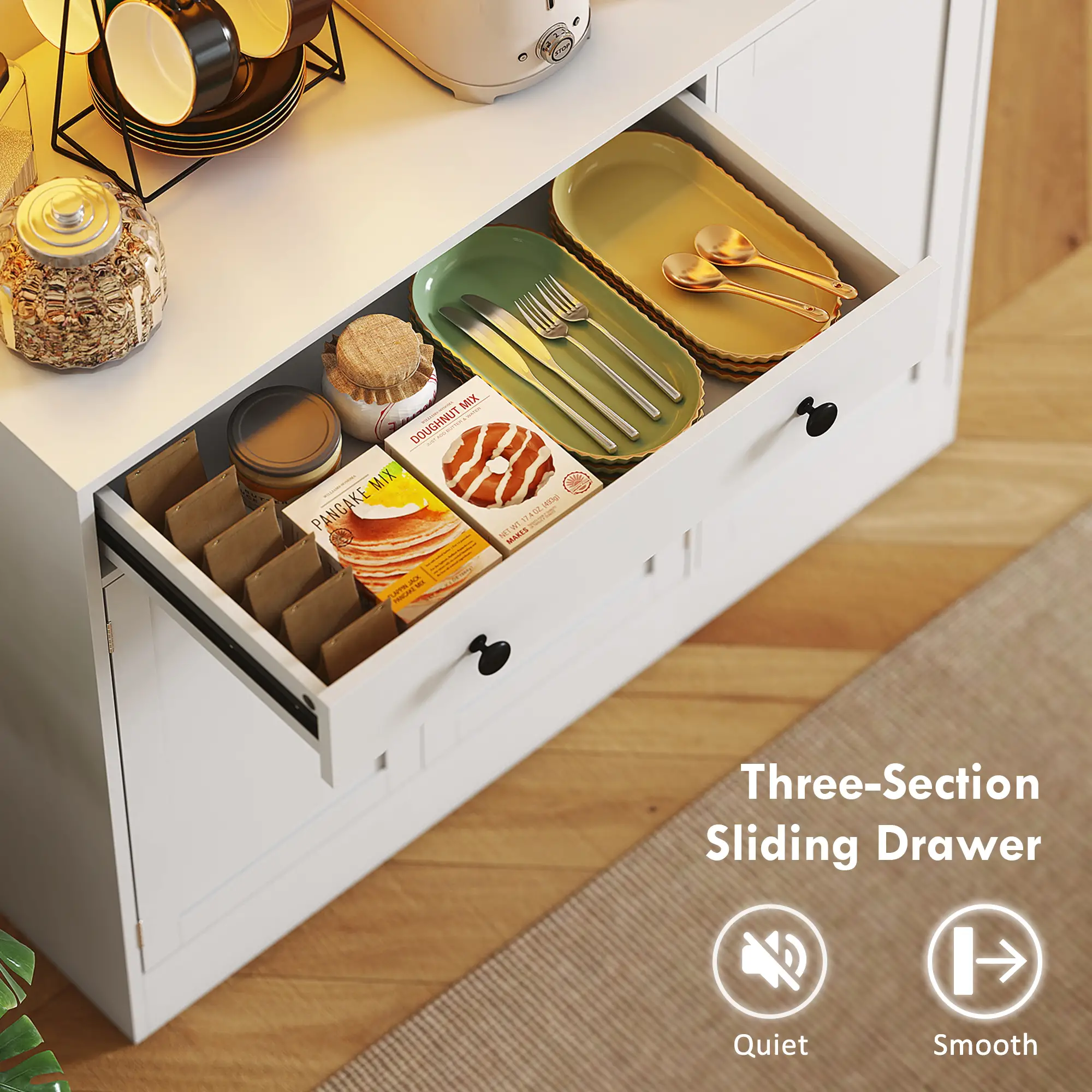 Tall Kitchen Pantry with LED Light, Freestanding Cabinet, White - Image 6