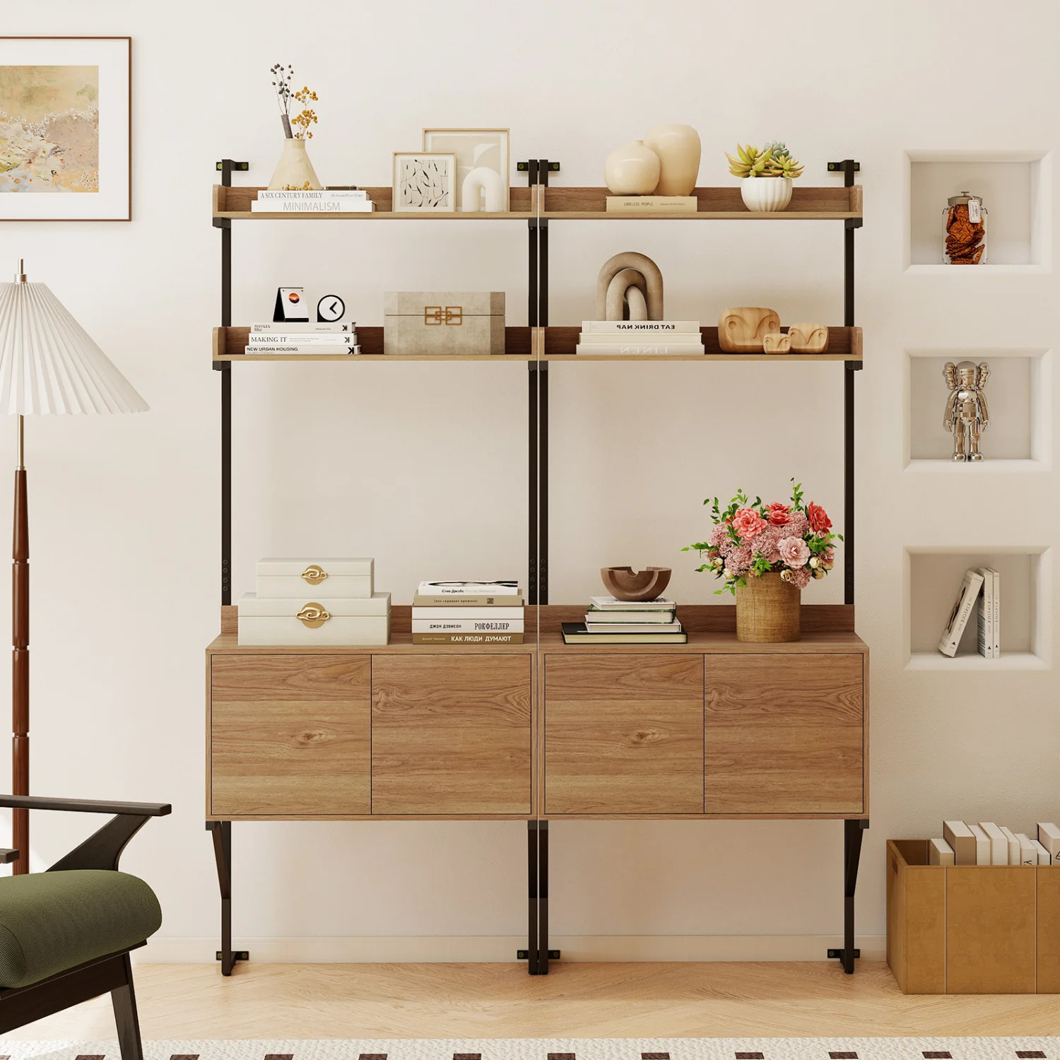 Tall Ladder Shelf With Storage Cabinet, Natural - Image 6