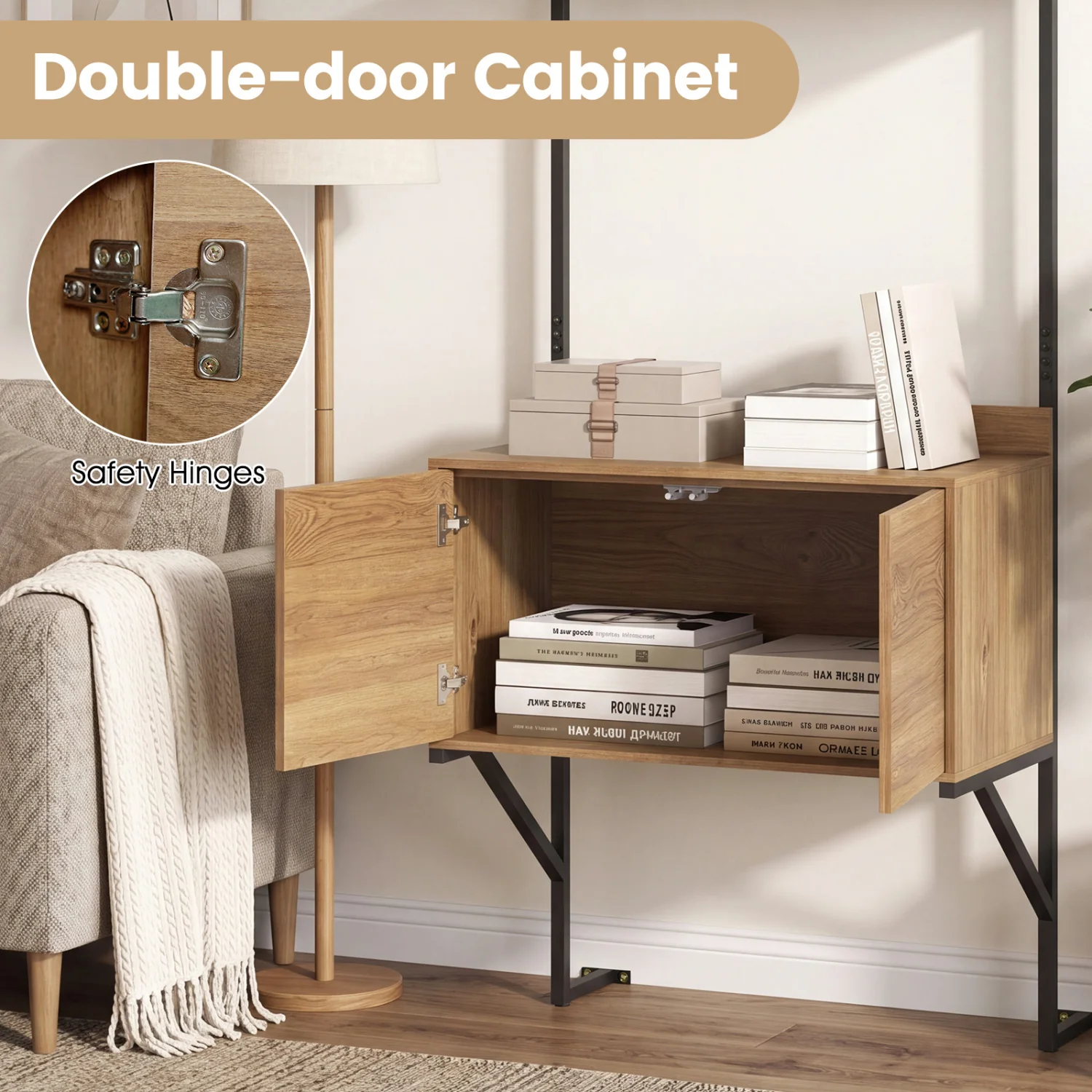 Tall Ladder Shelf With Storage Cabinet, Natural - Image 8
