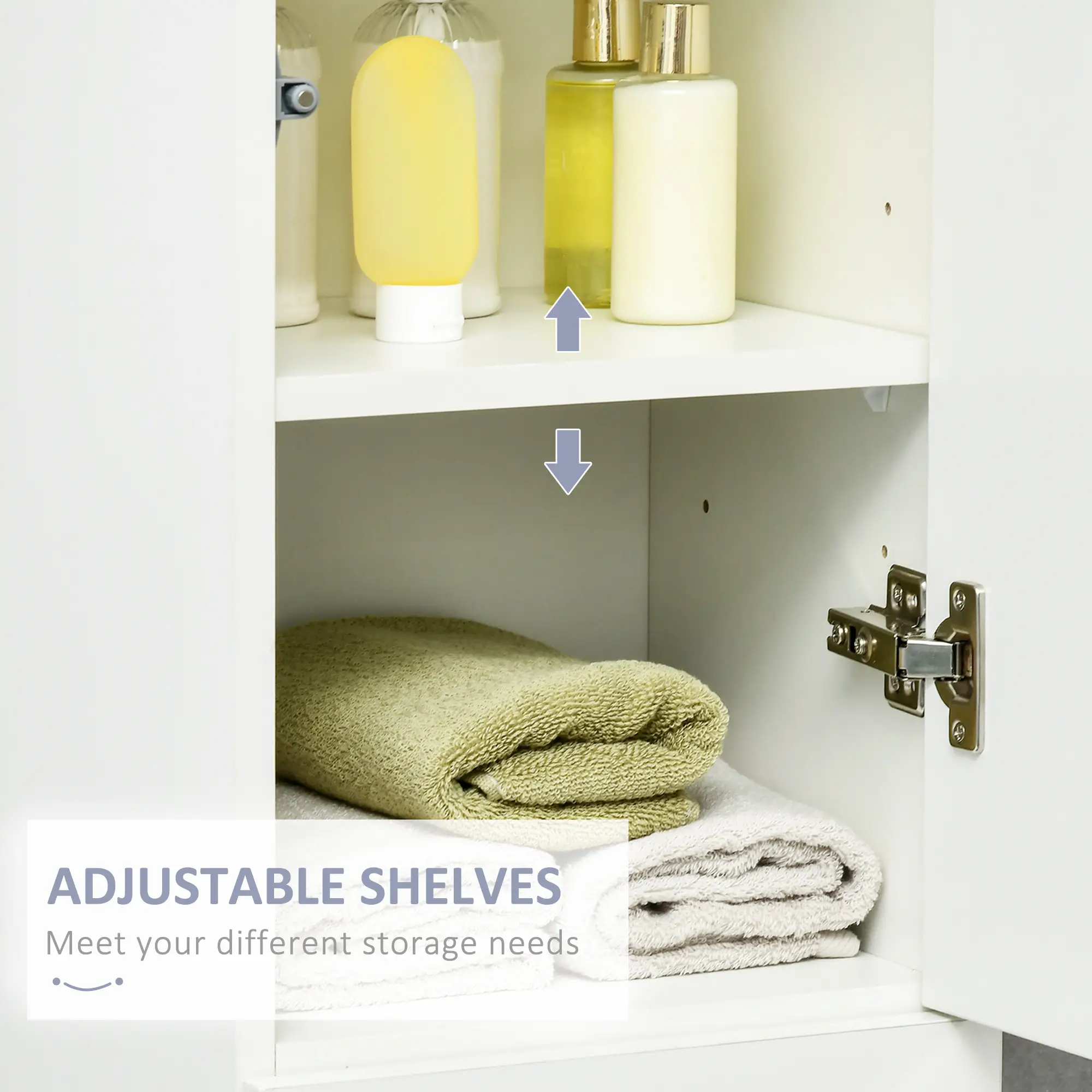 Tall Narrow Bathroom Cabinet with Doors, Drawer, Adjustable Shelves, High Gloss, White - Image 6