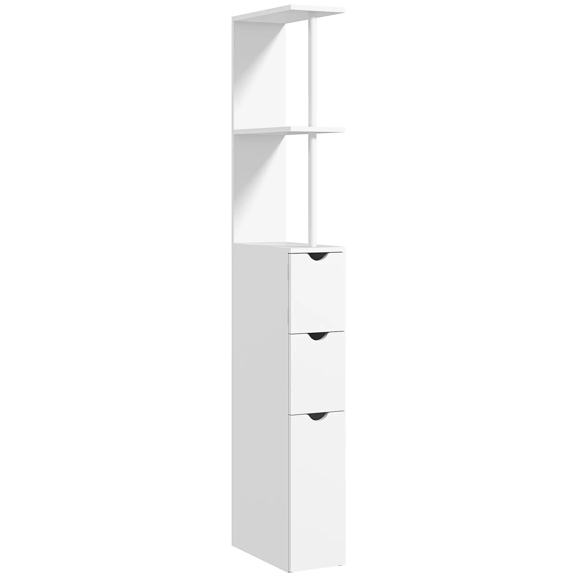 Tall Narrow Bathroom Storage Cabinet, Drawers and Open Shelves, White - Image 11