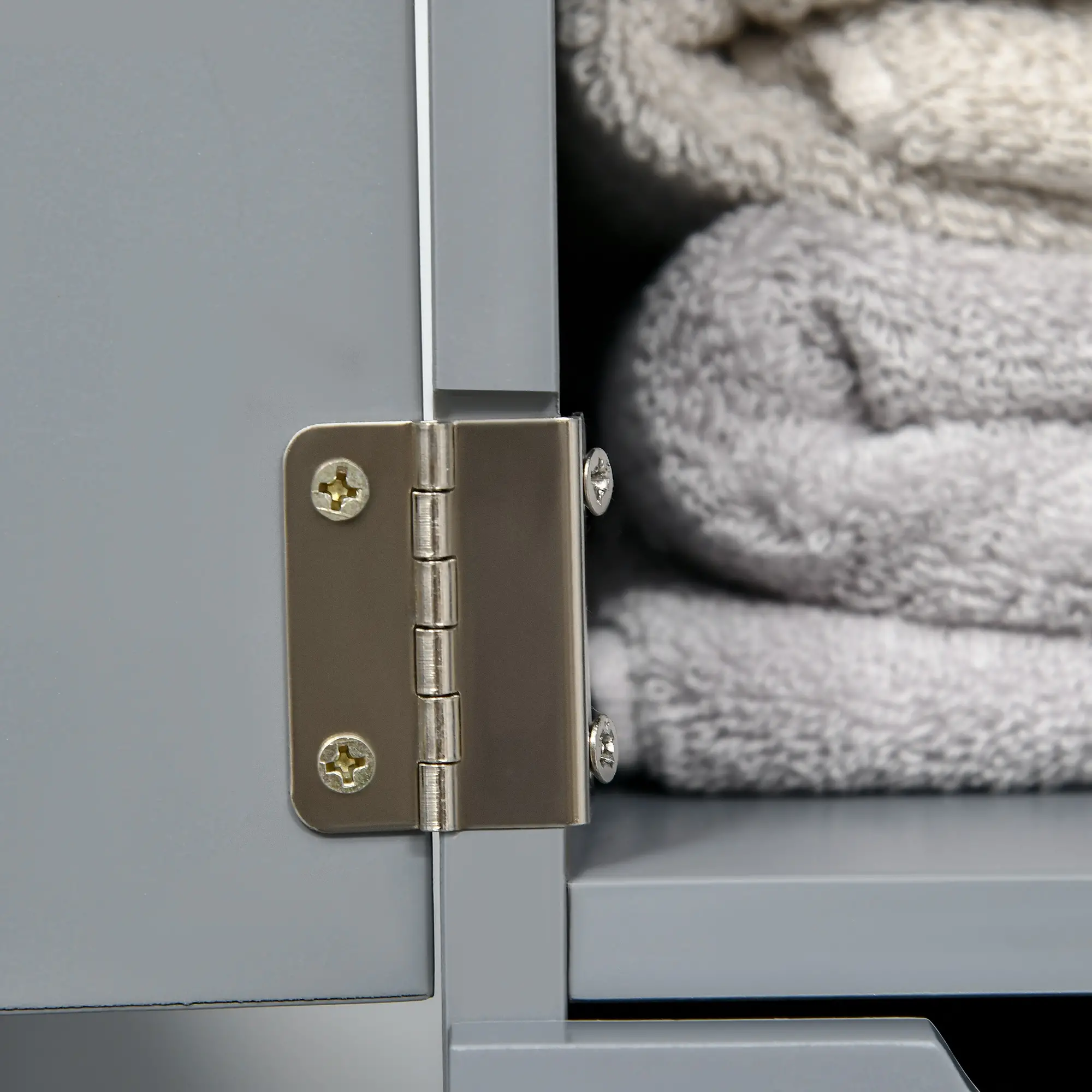 Tall Narrow Bathroom Storage Cabinet with Drawers, Open Shelves, Grey - Image 10