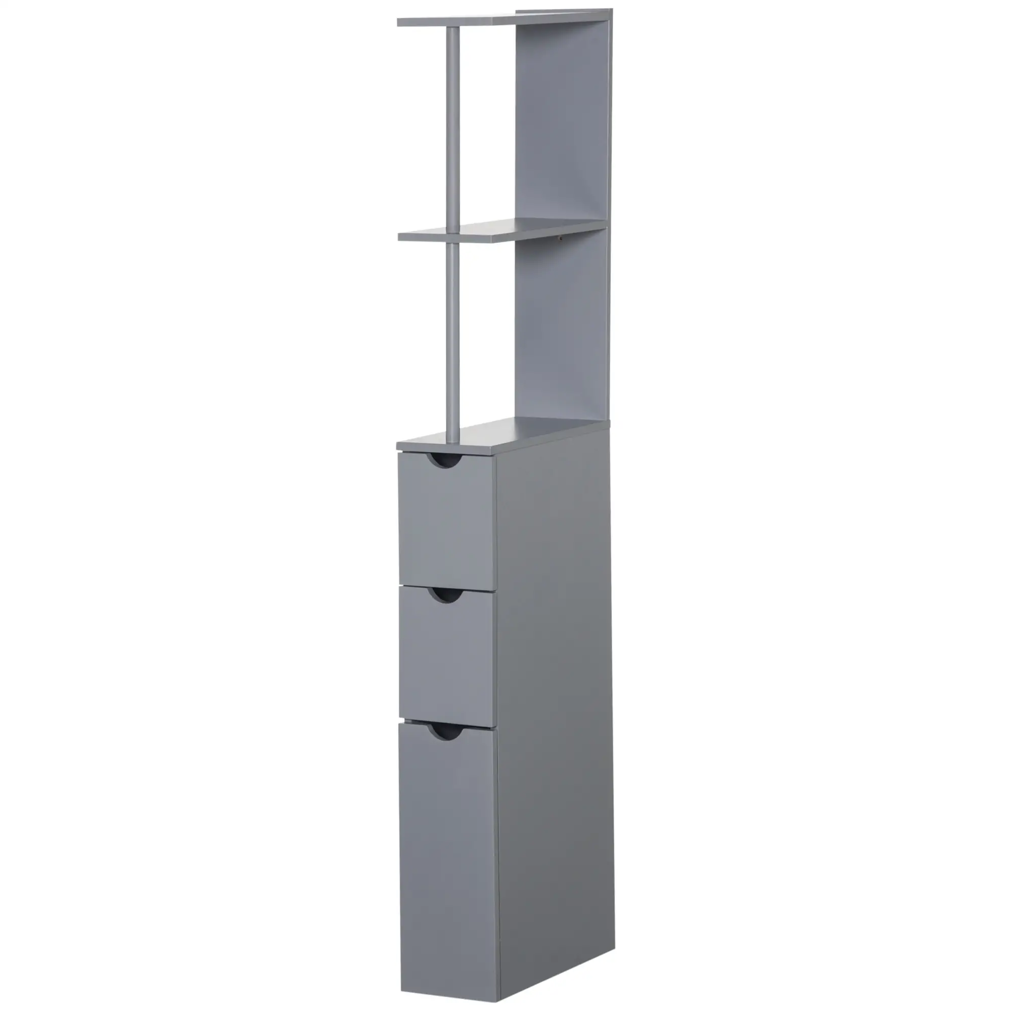 Tall Narrow Bathroom Storage Cabinet with Drawers, Open Shelves, Grey - Image 11