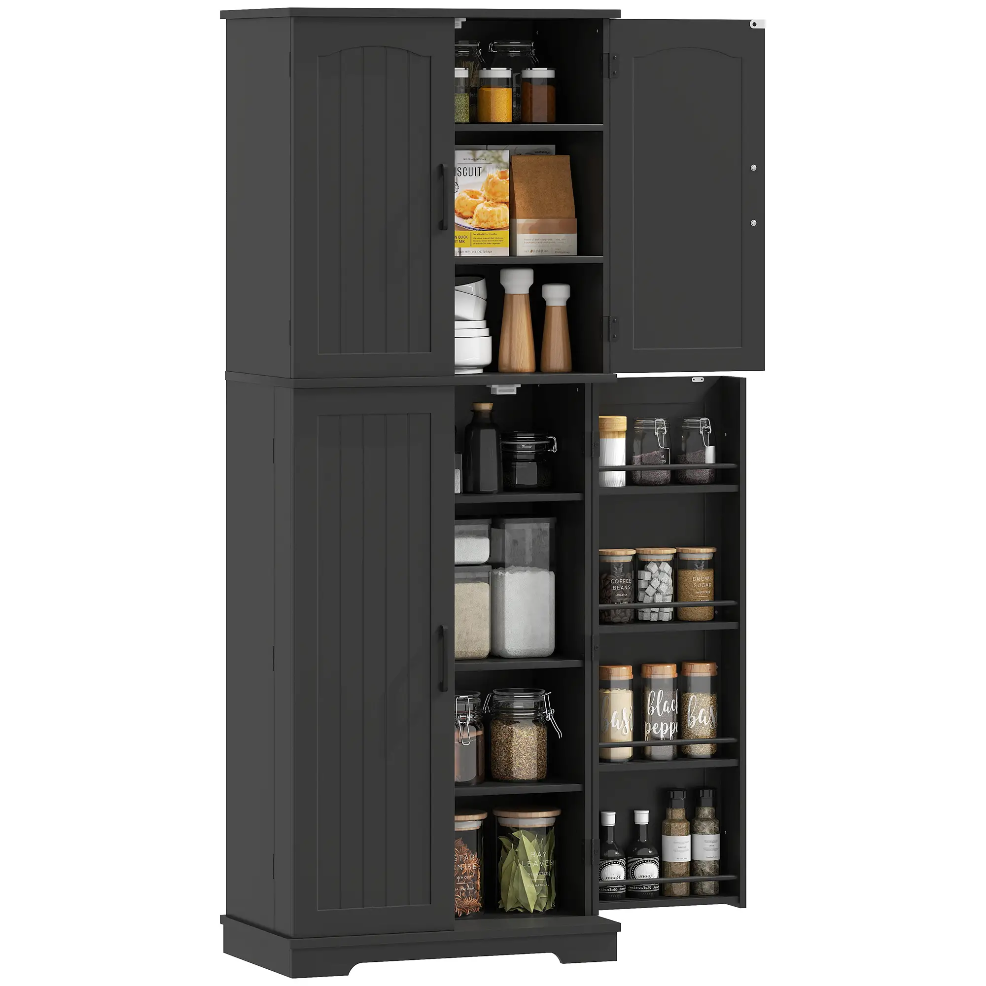Tall Pantry Cabinet, 64 Inch, Adjustable Shelves, Spice Racks, Black