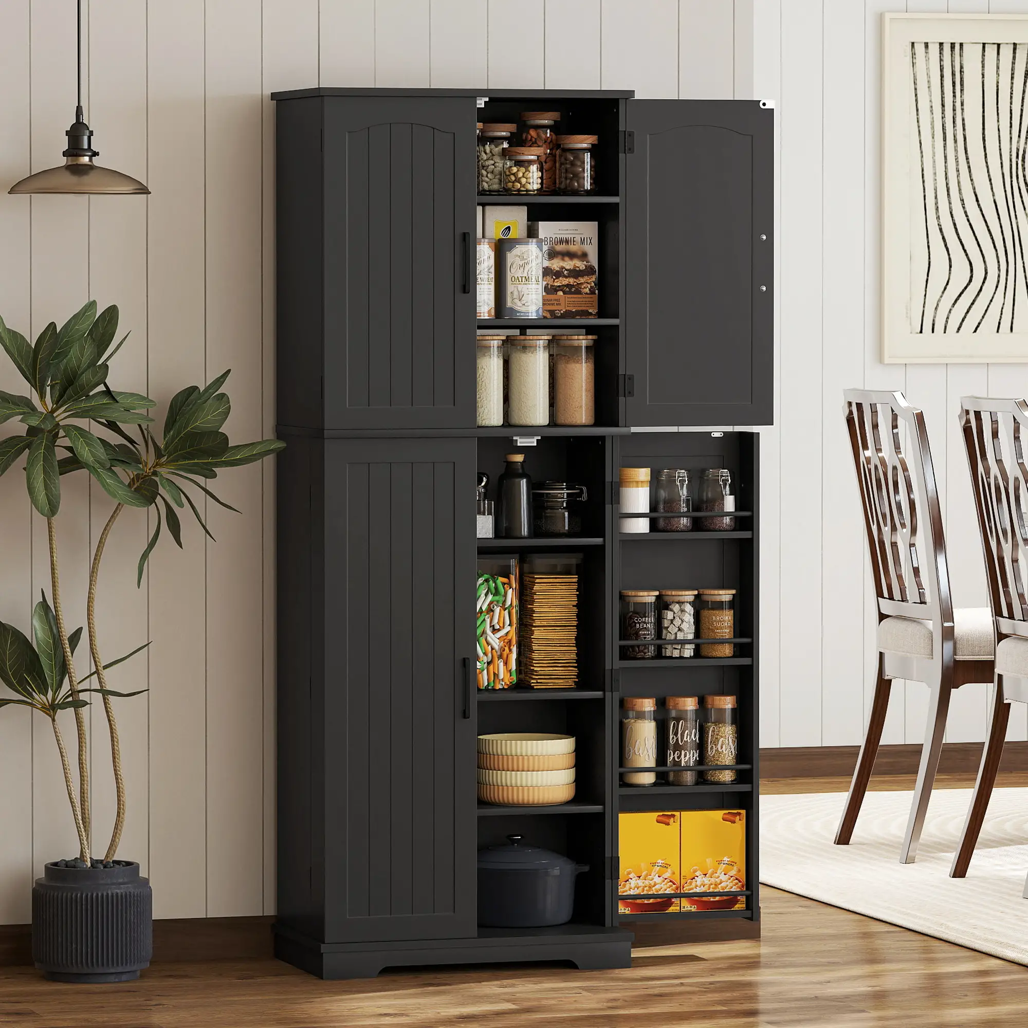 Tall Pantry Cabinet, 64 Inch, Adjustable Shelves, Spice Racks, Black - Image 8