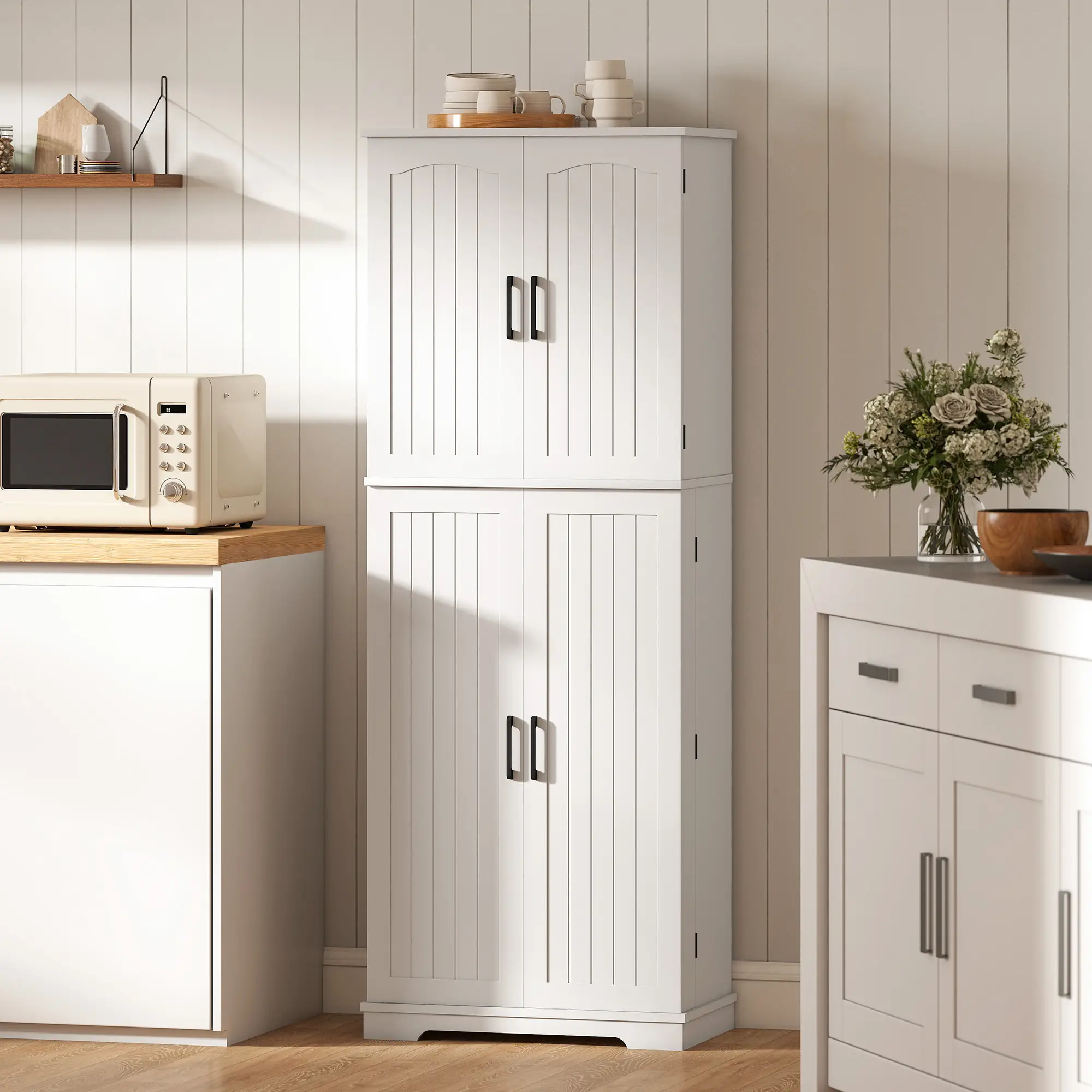 Tall Pantry Cabinet, 64 Inch, Adjustable Shelves, Spice Racks, White - Image 10