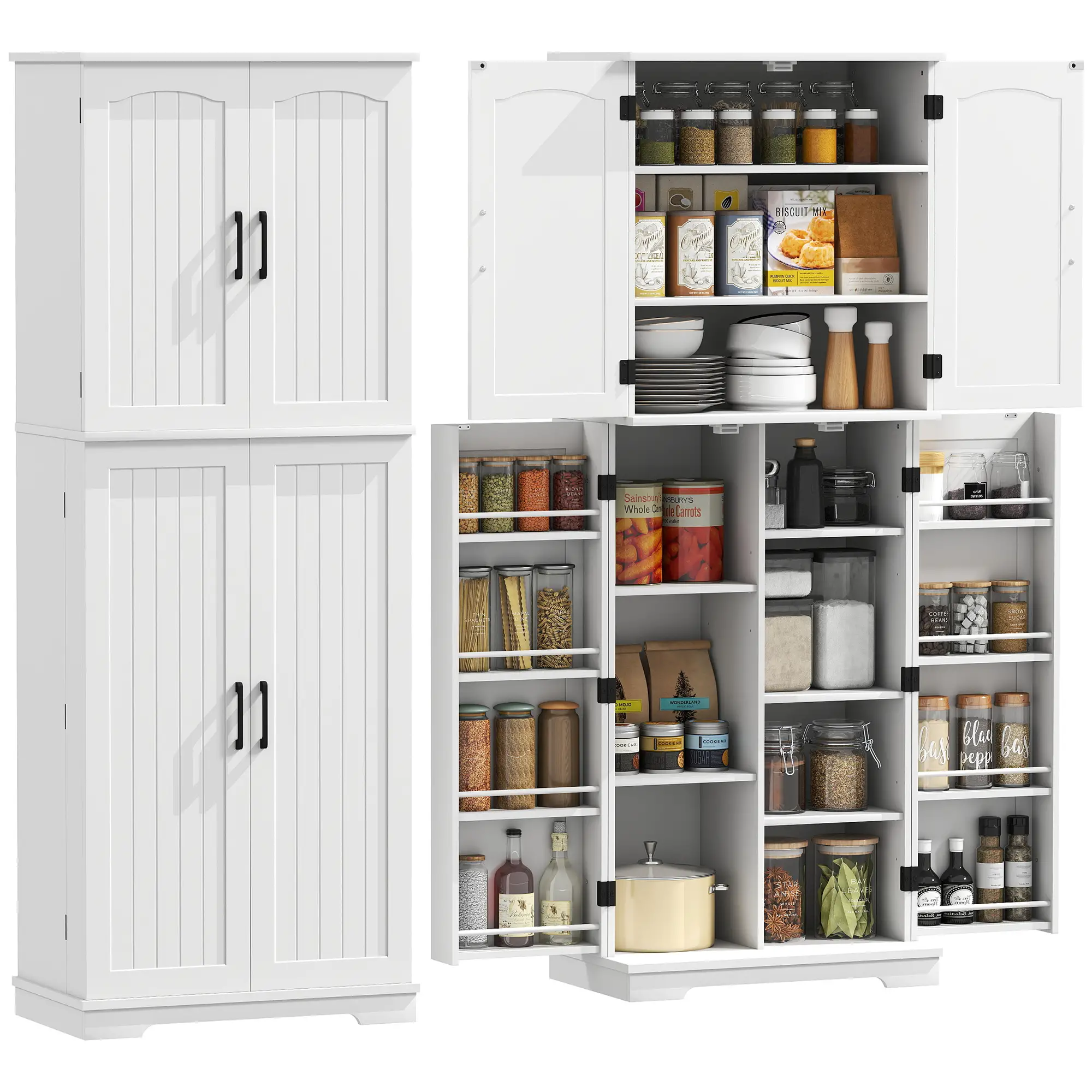 Tall Pantry Cabinet, 64 Inch, Adjustable Shelves, Spice Racks, White - Image 11