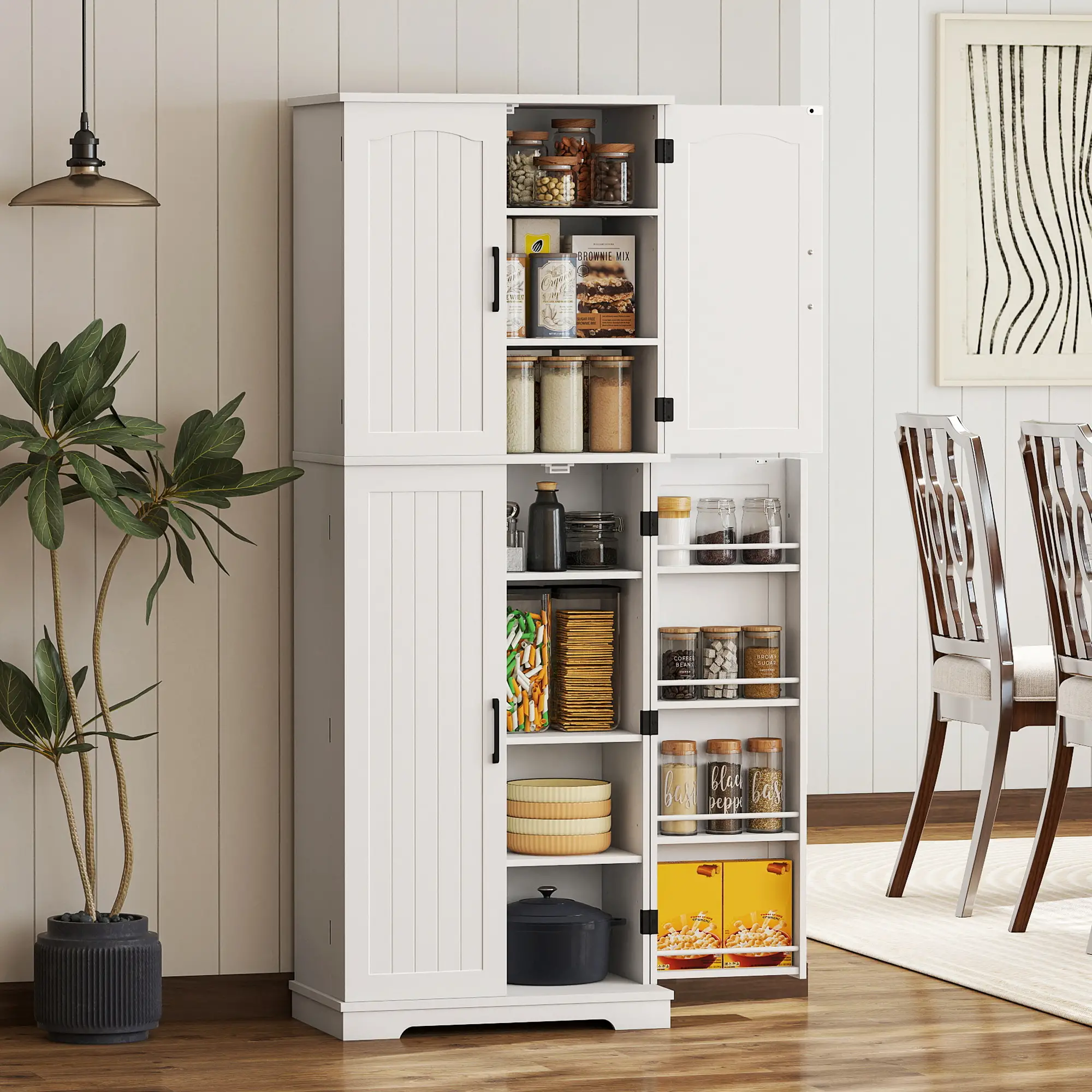 Tall Pantry Cabinet, 64 Inch, Adjustable Shelves, Spice Racks, White - Image 8