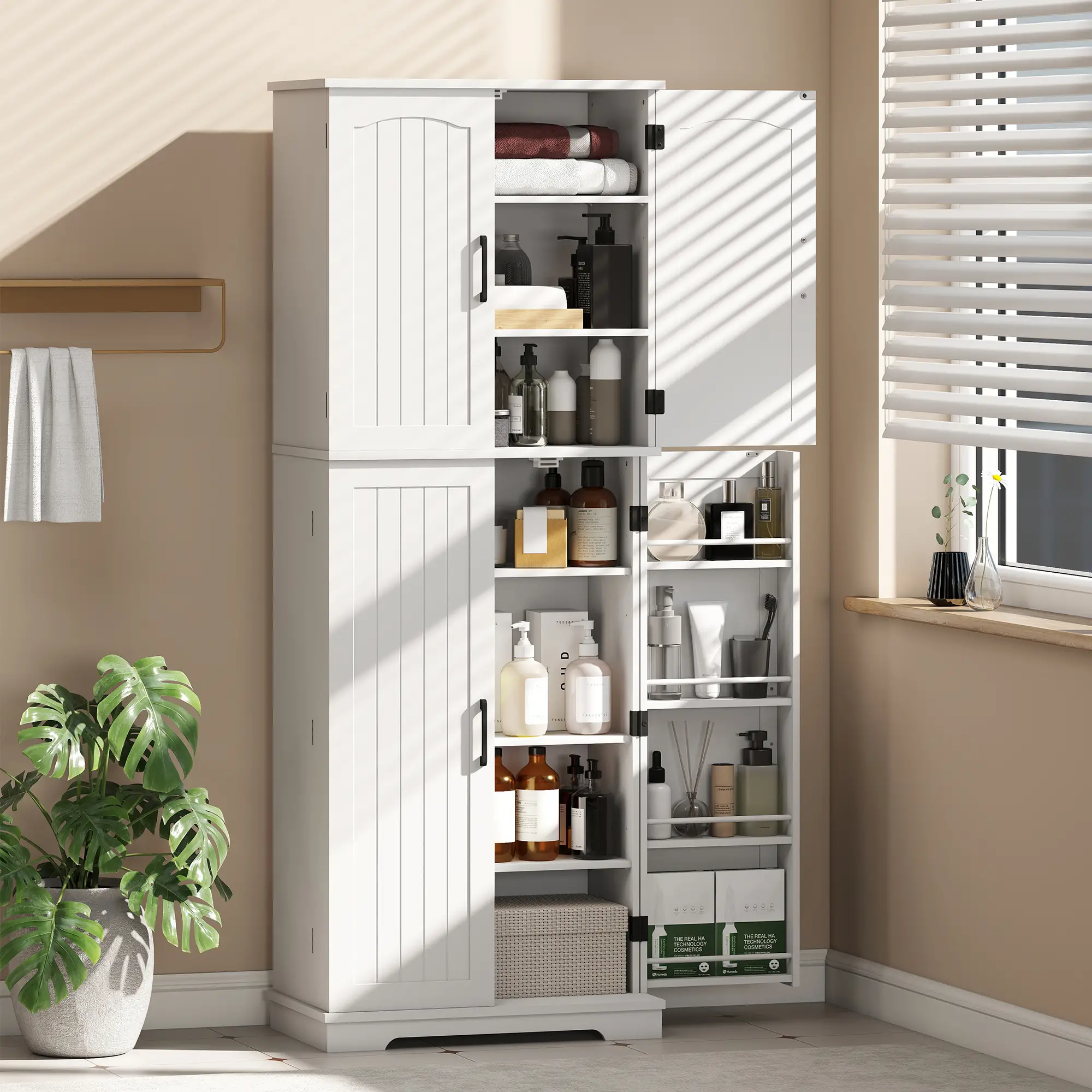 Tall Pantry Cabinet, 64 Inch, Adjustable Shelves, Spice Racks, White - Image 9